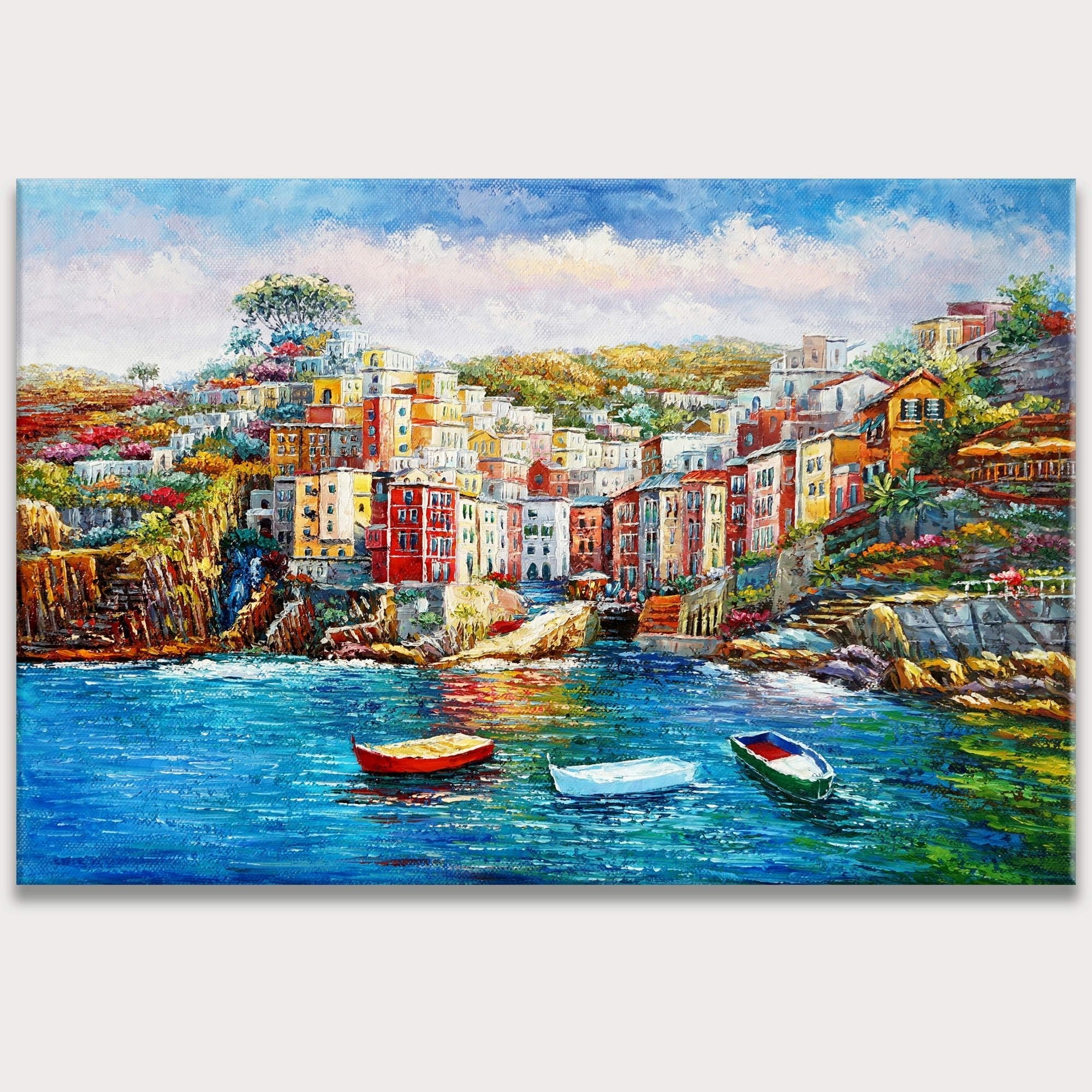 Borgo Riomaggiore Cinque Terre peint à la main 60x90cm