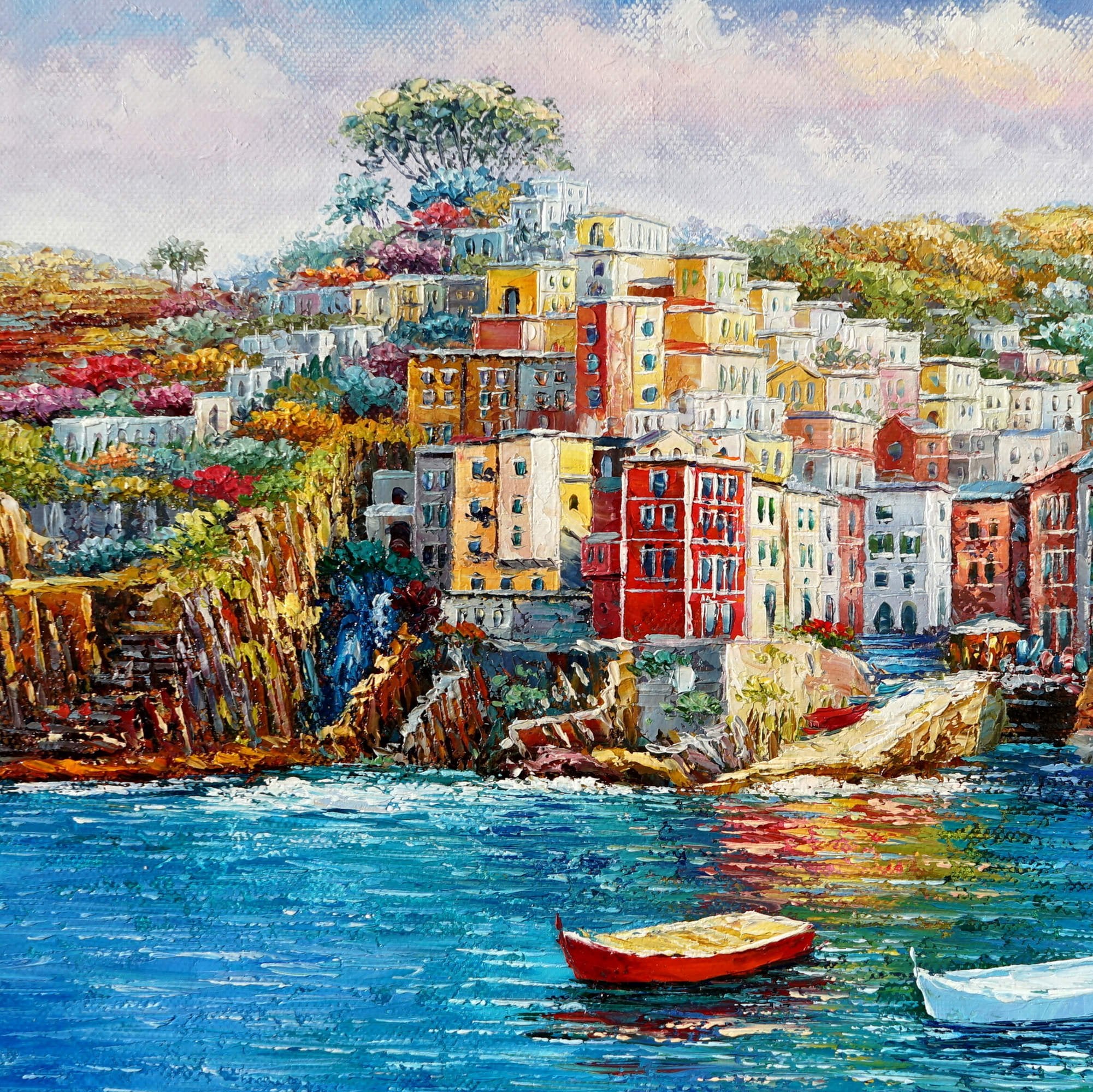 Dipinto a mano Borgo Riomaggiore Cinque Terre 60x90cm
