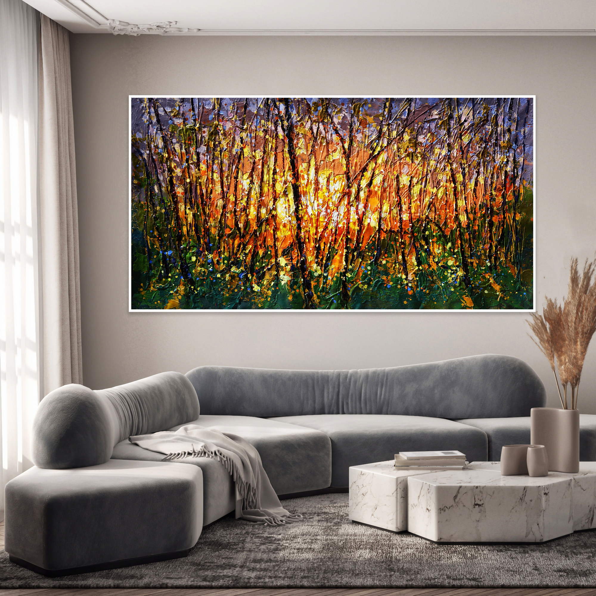 Hand painted Abstract Autumn Forest 90x180cm