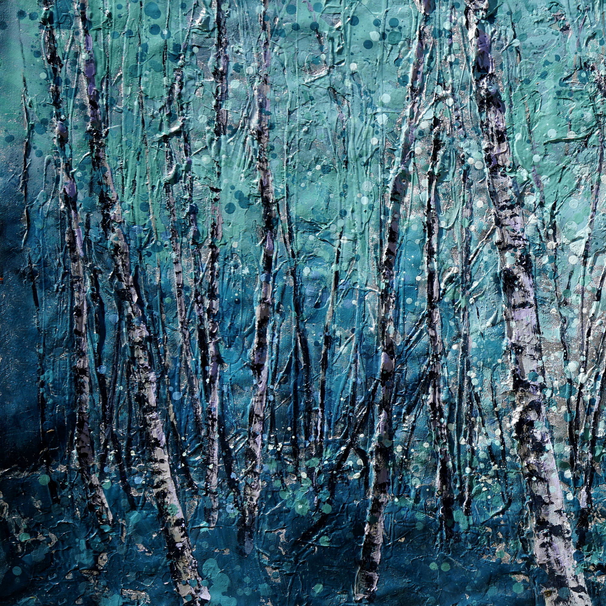 Forêt de bouleaux abstraite peinte à la main 90x180cm