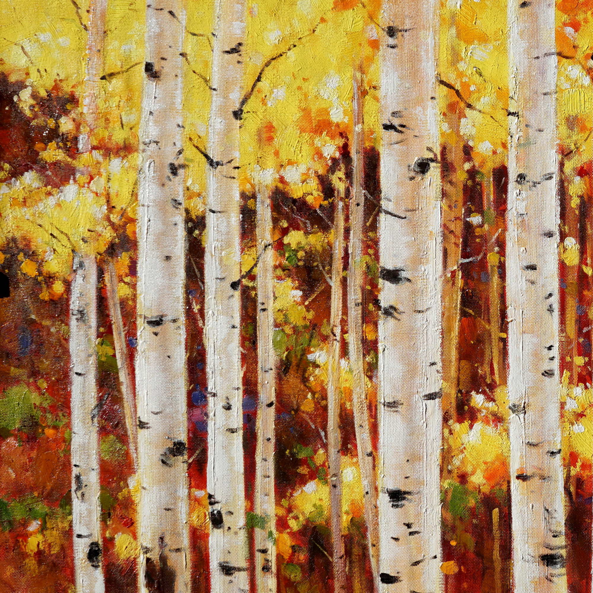 Forêt de bouleaux peinte à la main en automne 75x150cm
