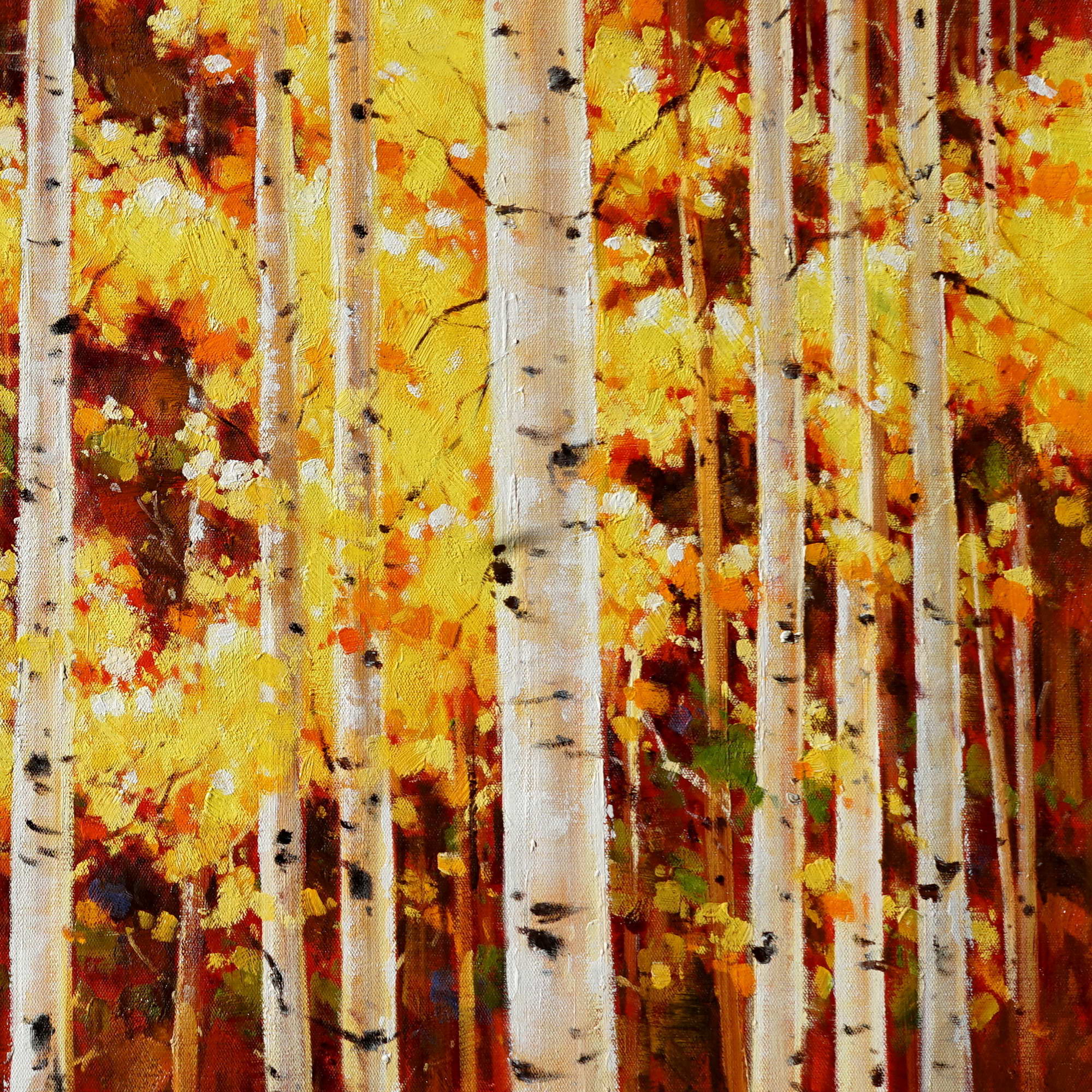 Forêt de bouleaux peinte à la main en automne 75x150cm