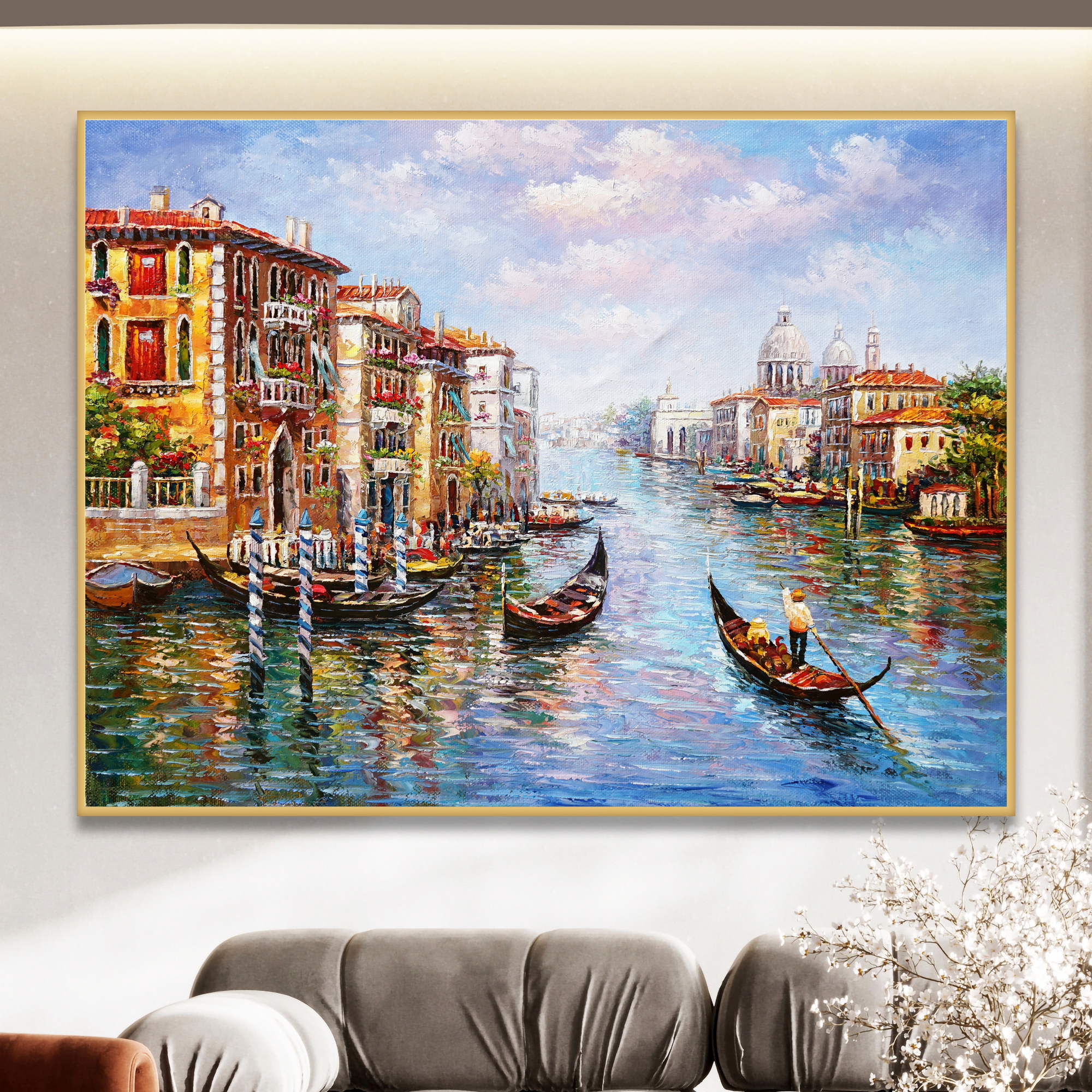 Dipinto a mano Canal Grance Venezia Gondole 75x100cm