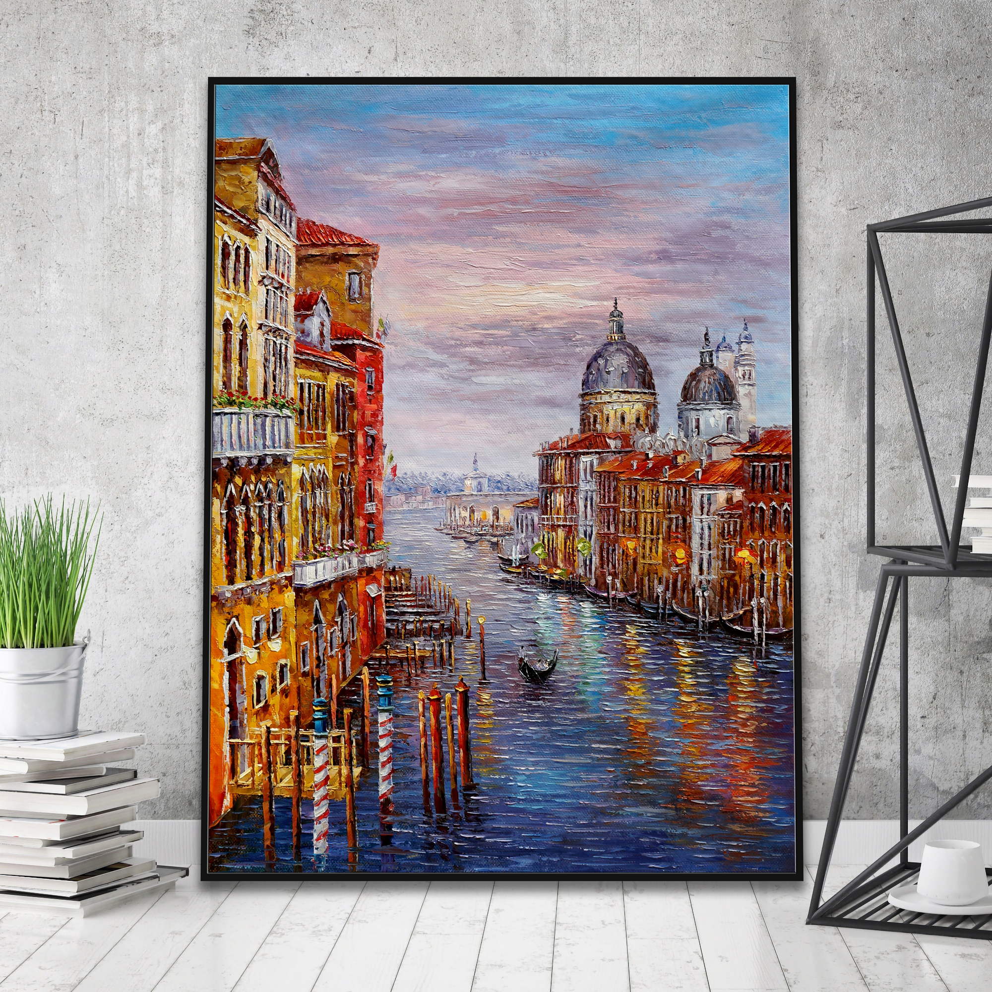 Grand Canal Venise au coucher du soleil peint à la main 75x100cm