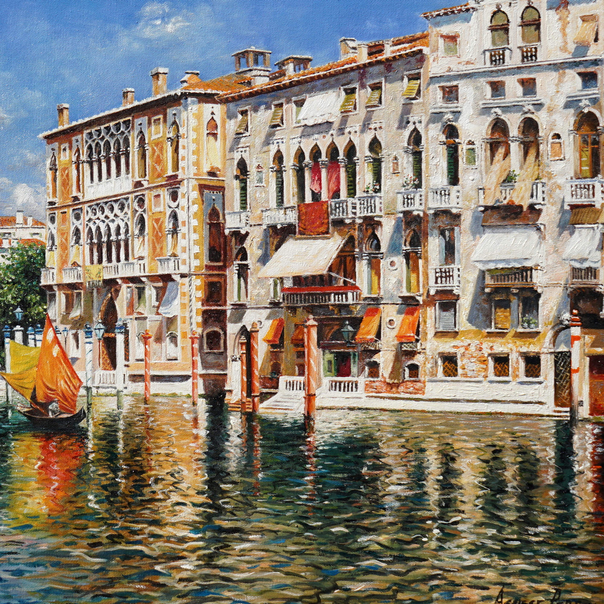 Dipinto a mano Canale di Venezia Gondole 60x90cm