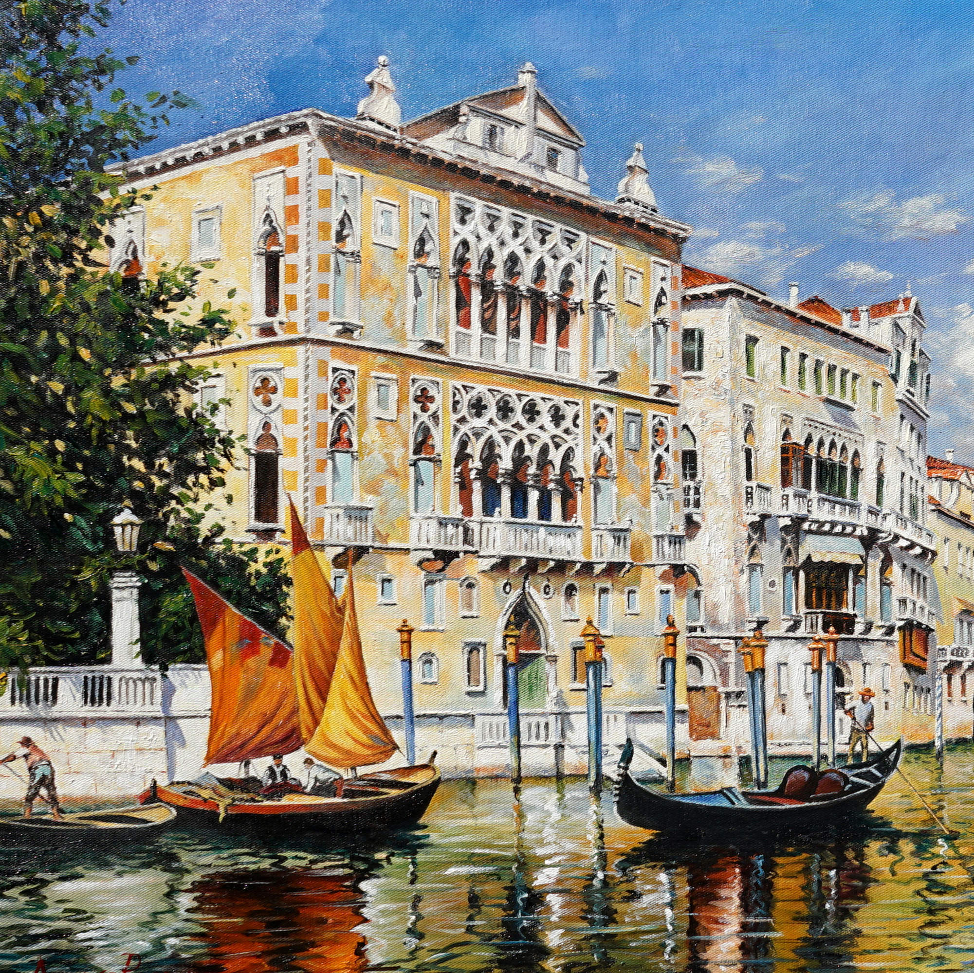 Gondoles du canal de Venise peintes à la main 60x90cm
