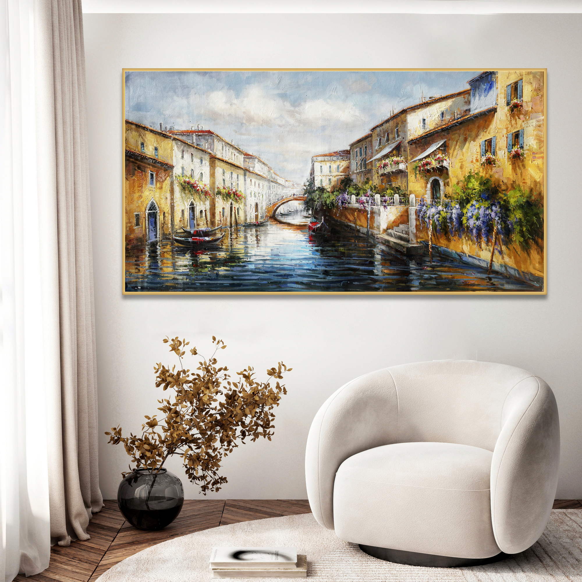 Hand painted Venice Canal Gondolas 90x180cm