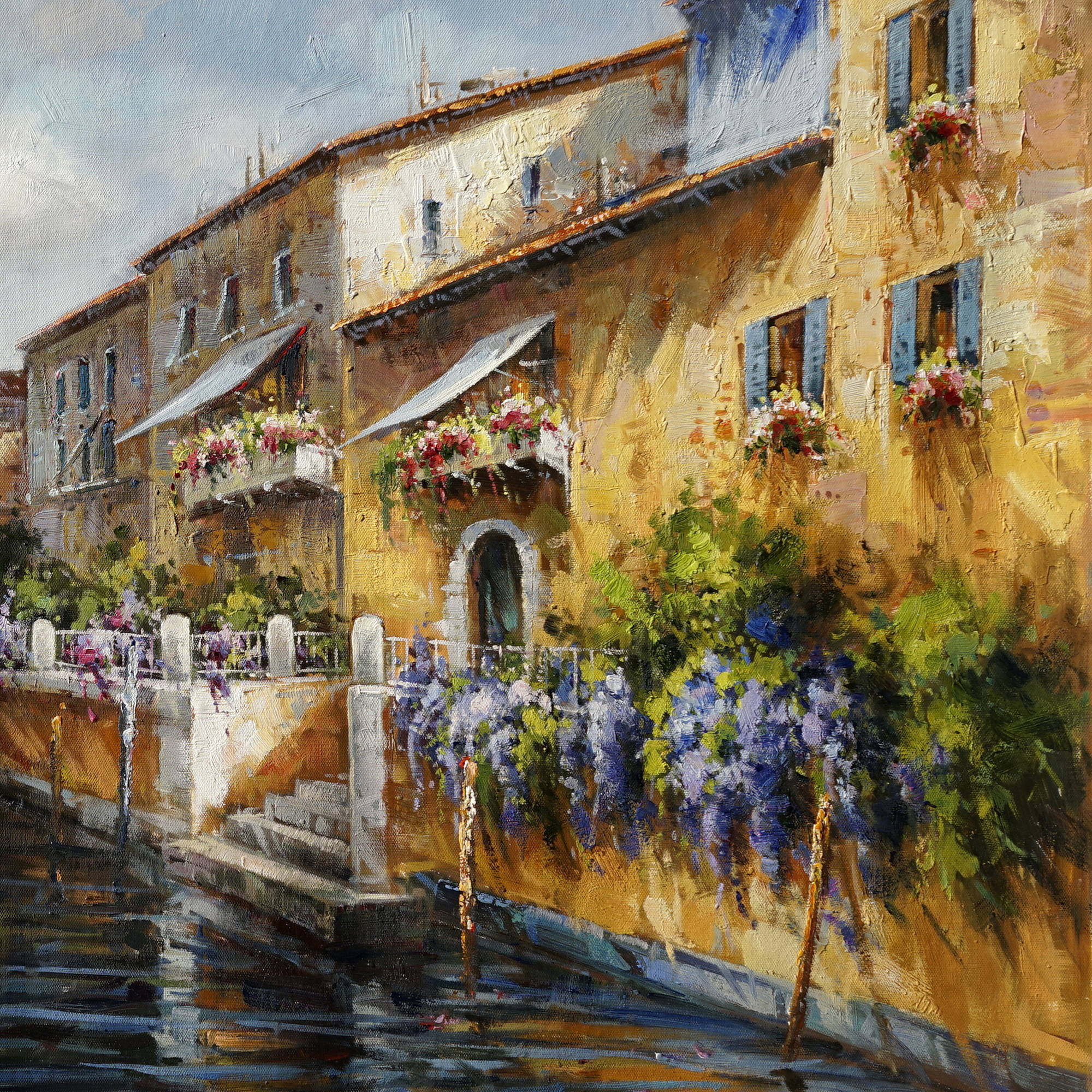 Dipinto a mano Canale di Venezia Gondole 90x180cm