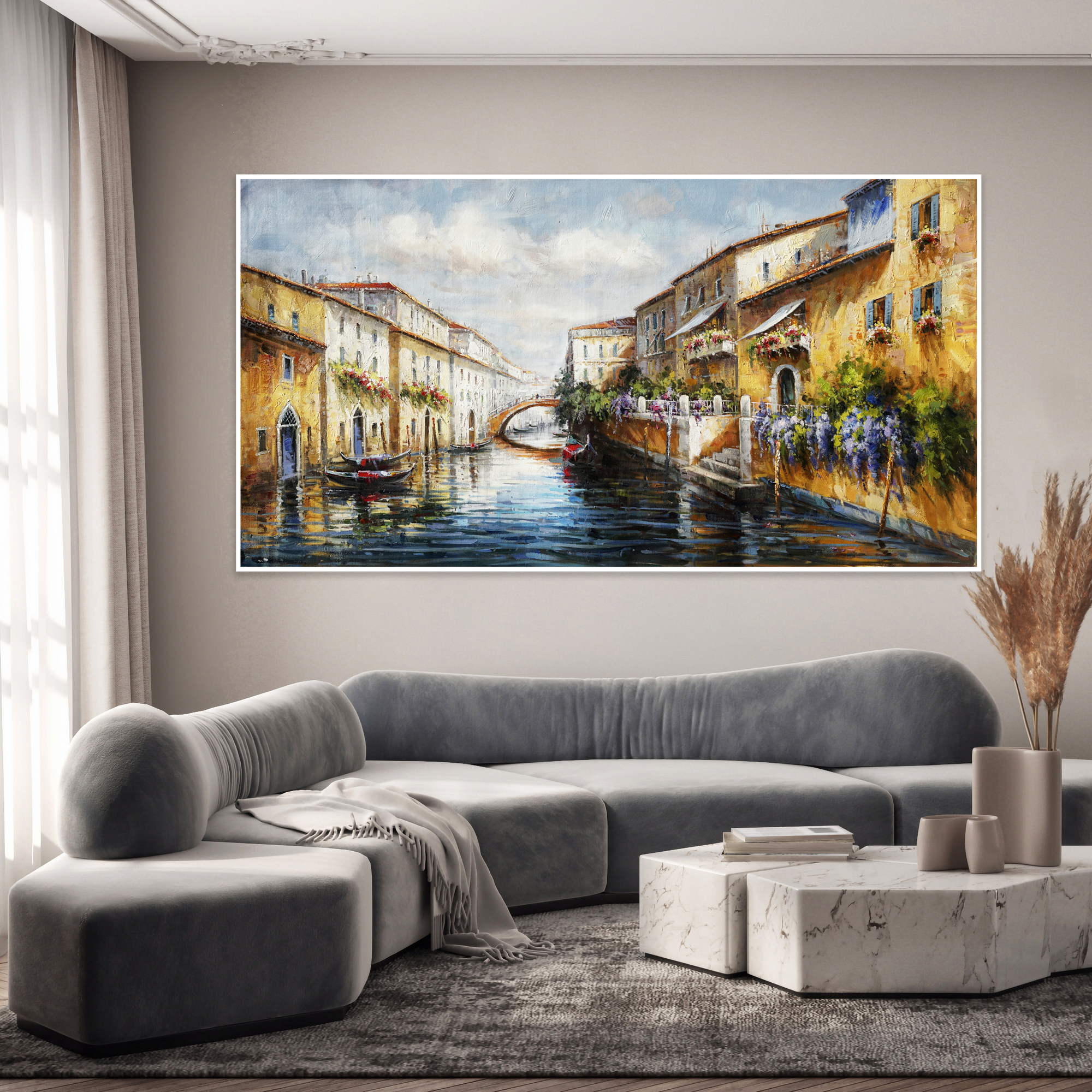 Dipinto a mano Canale di Venezia Gondole 90x180cm