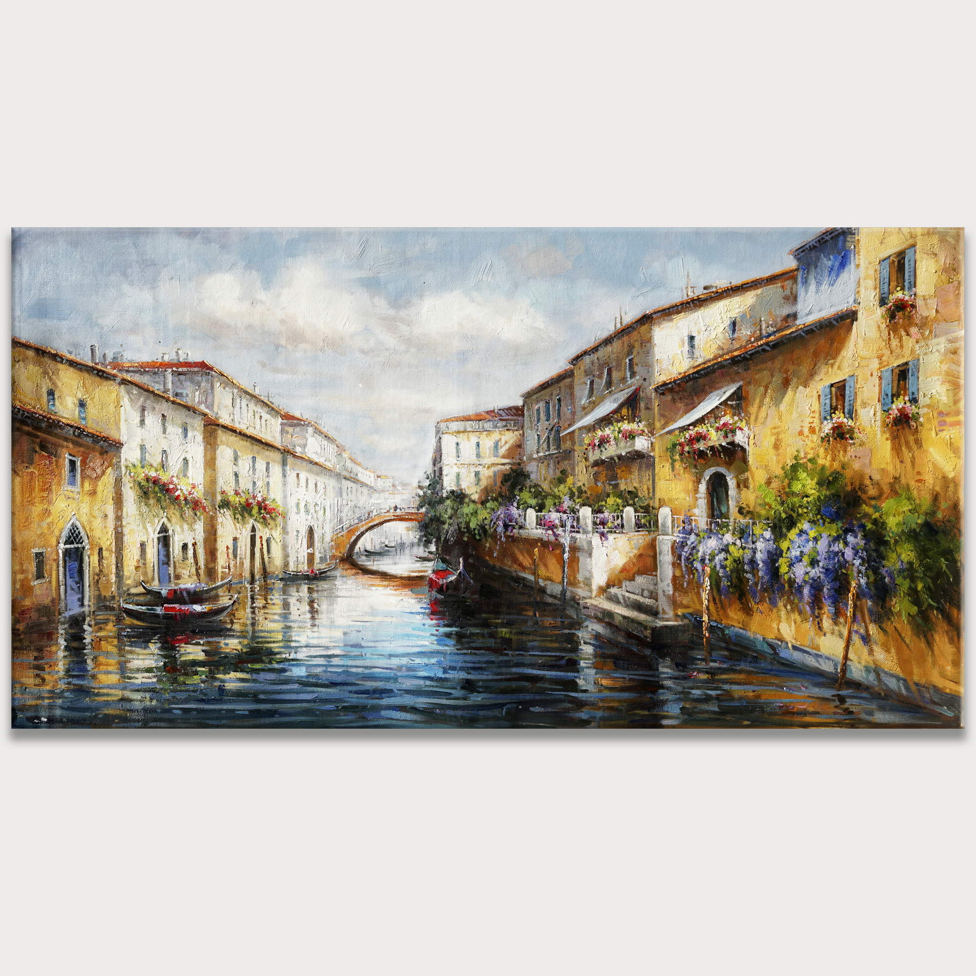 Hand painted Venice Canal Gondolas 90x180cm