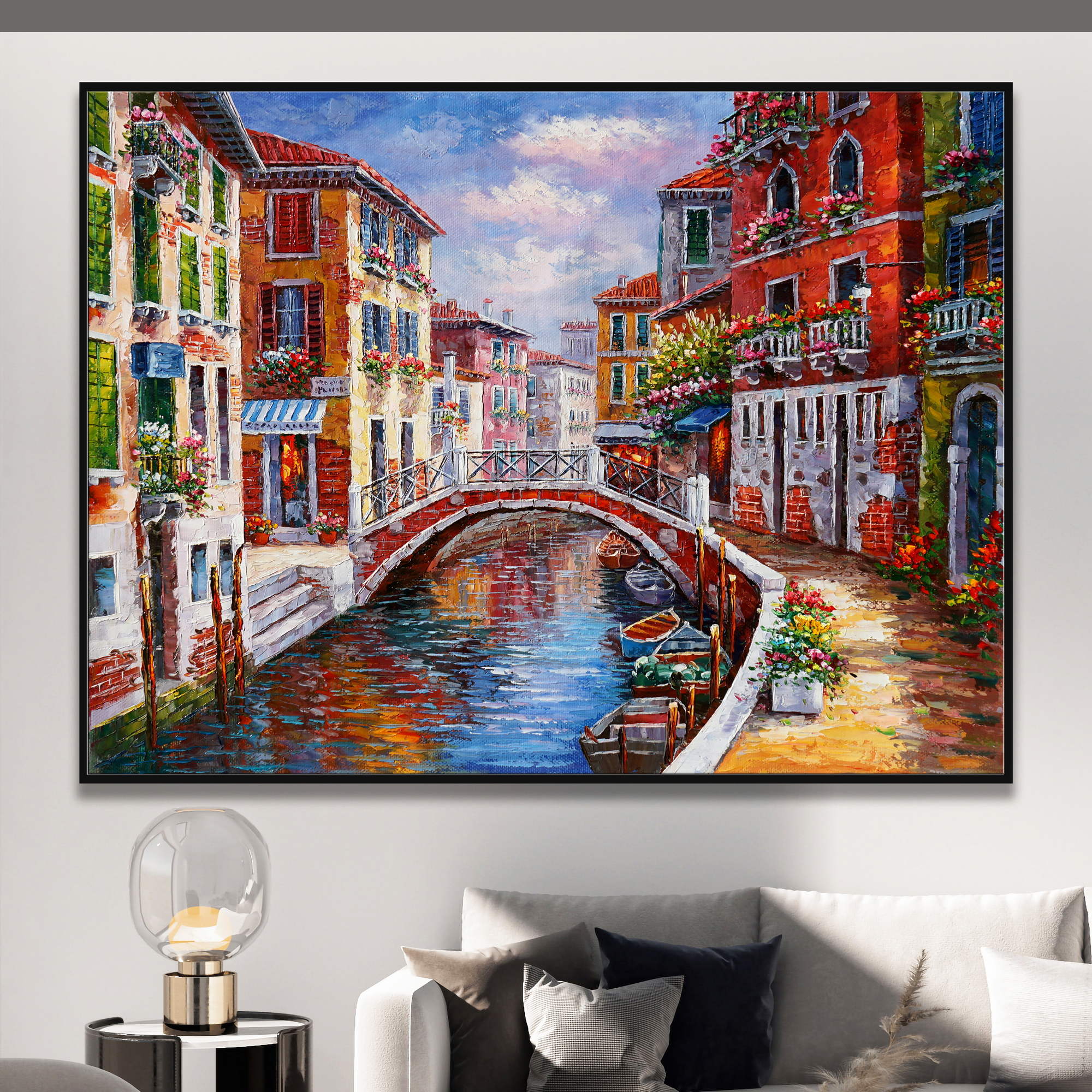 Quadro colorato di Venezia con canale e ponte
