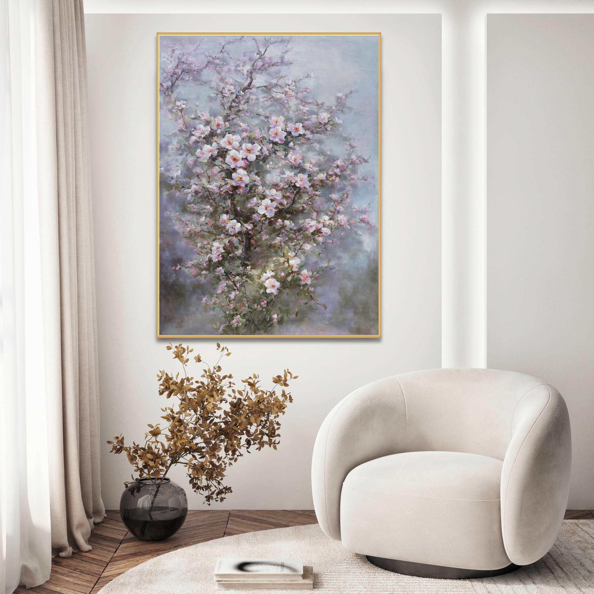 Fleur de cerisier peinte à la main 100x150cm