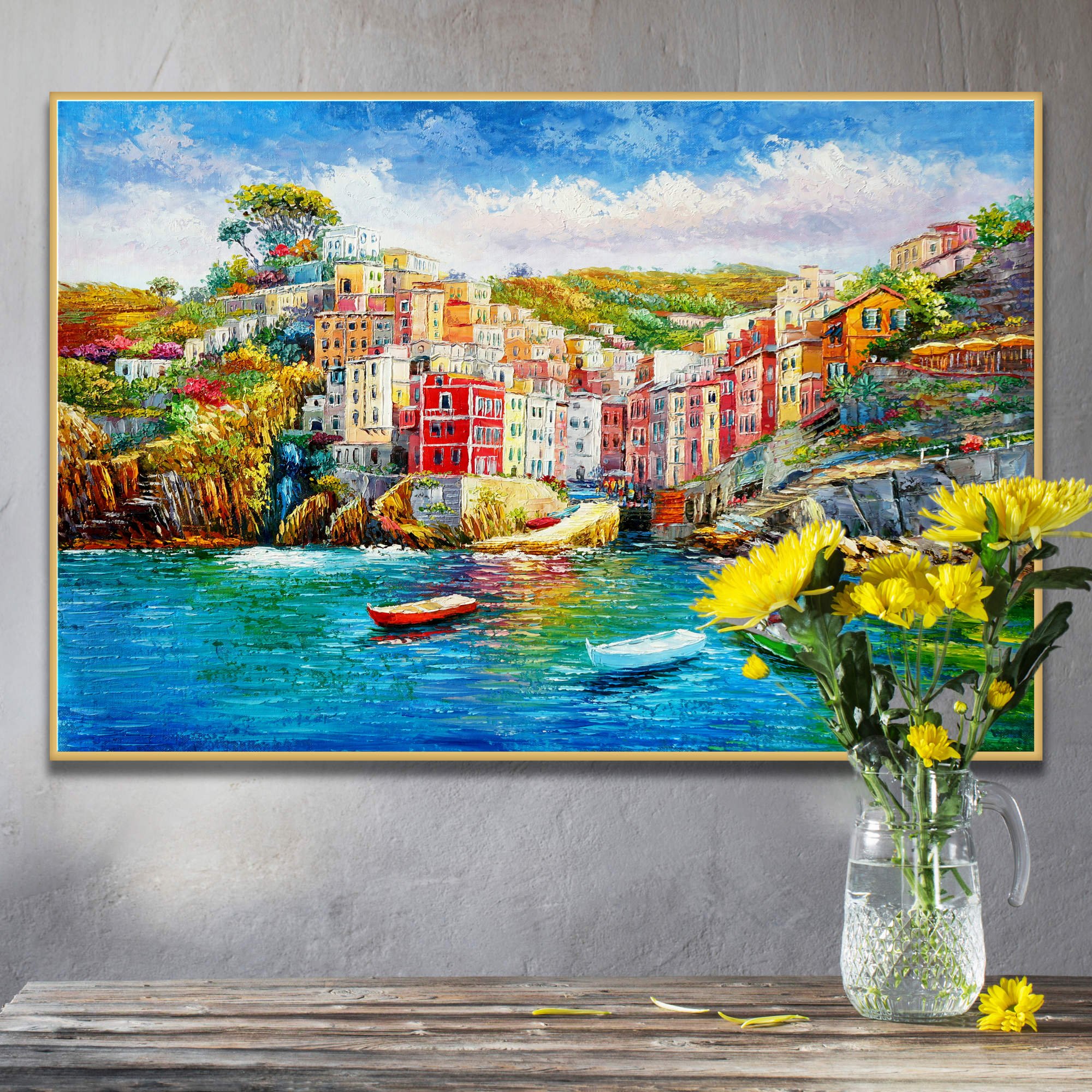 Dipinto a mano Cinque Terre Riomaggiore 60x90cm