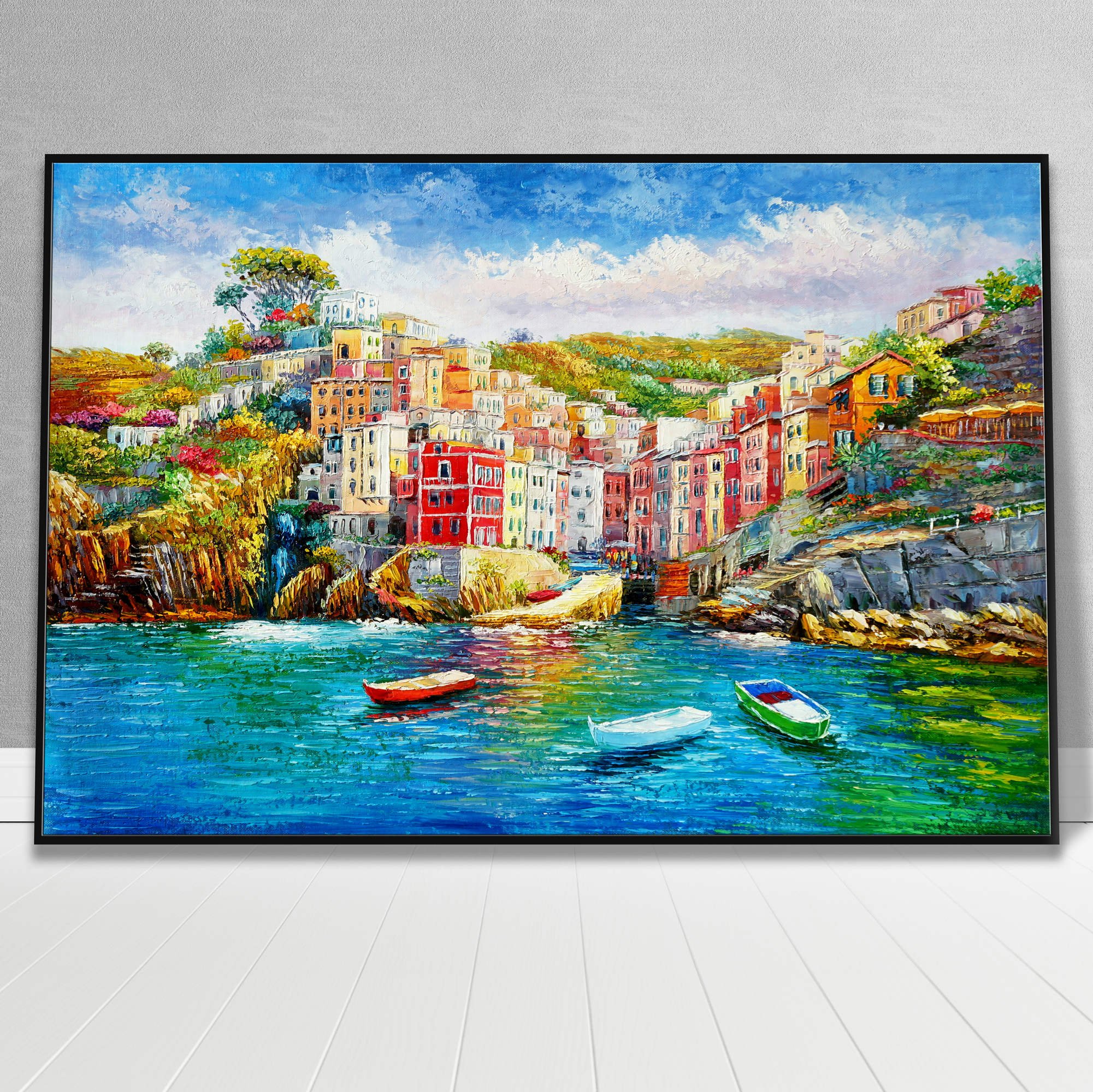 Dipinto a mano Cinque Terre Riomaggiore 60x90cm