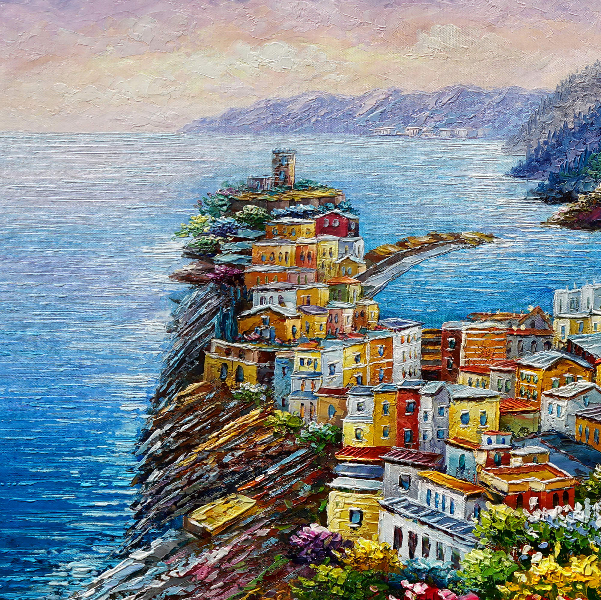 Cinque Terre Vernazza peinte à la main 60x90cm