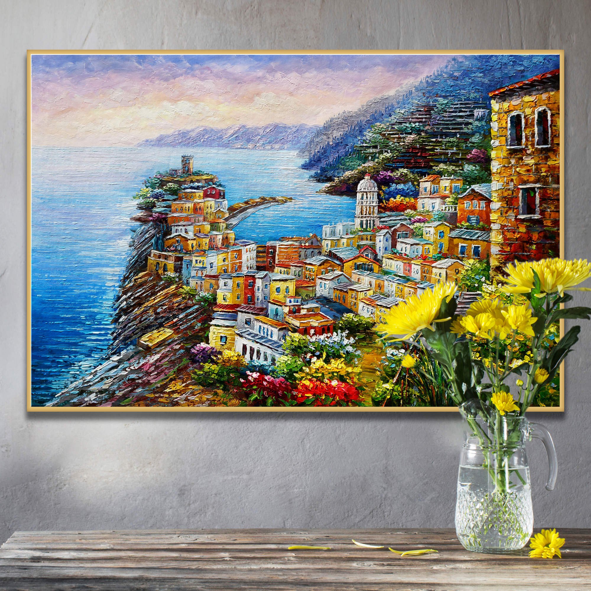 Hand painted Cinque Terre Vernazza 60x90cm