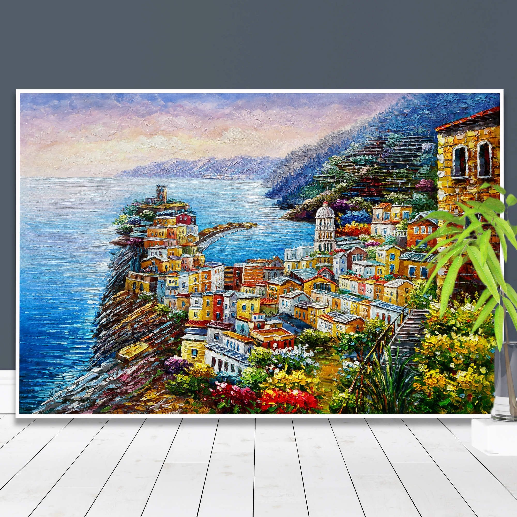 Dipinto borgo marinaro nelle Cinque Terre a Vernazza
