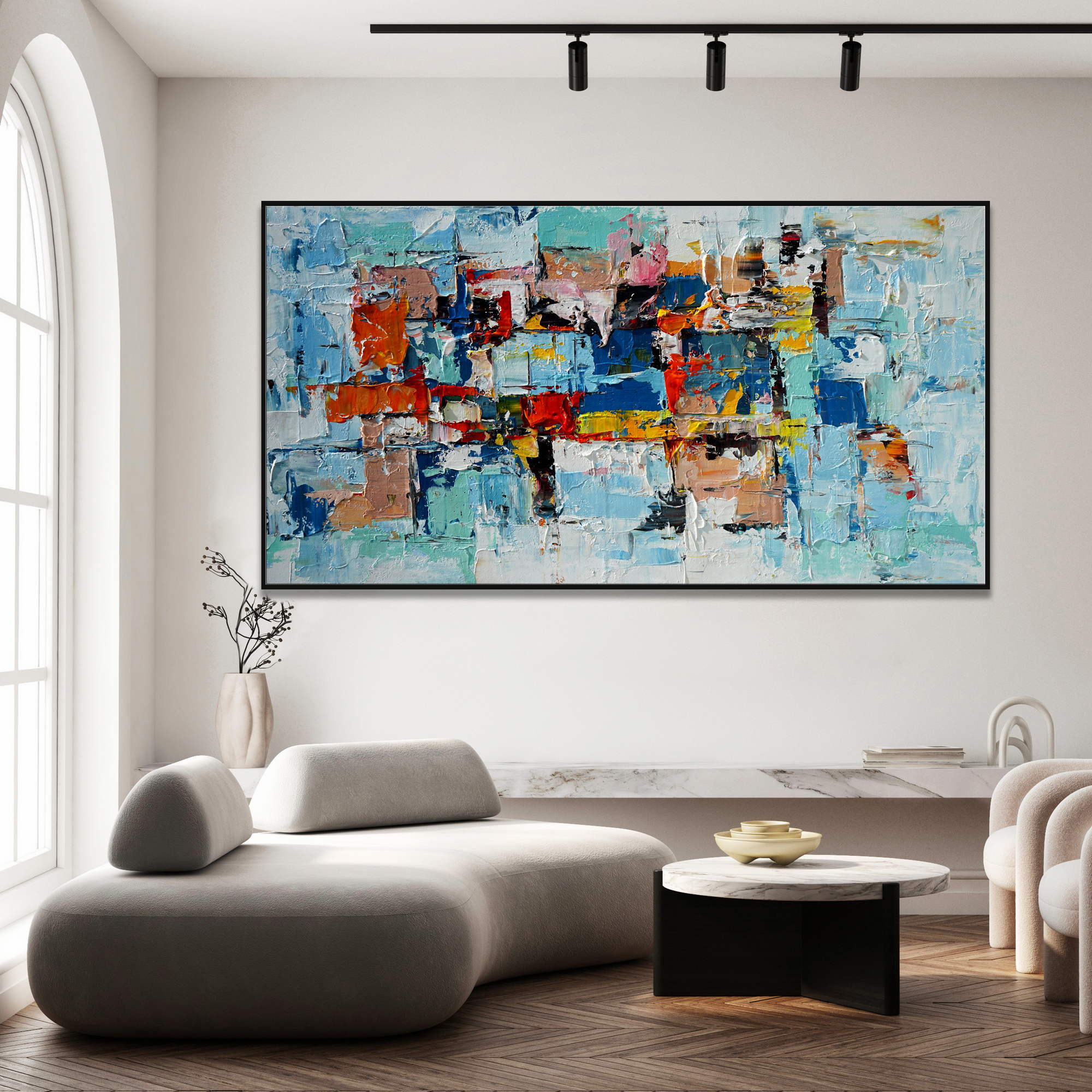 Composition abstraite peinte à la main 90x180cm