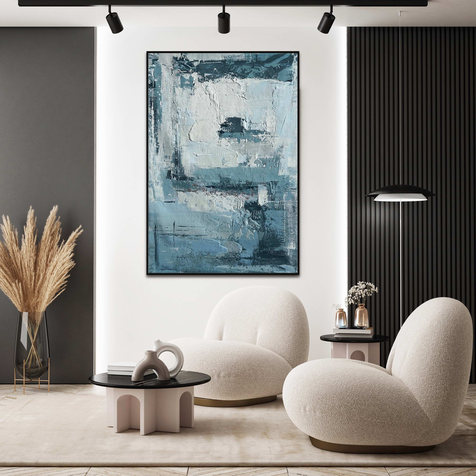 Hand painted Abstract Composition Cold Colors 100x150cm