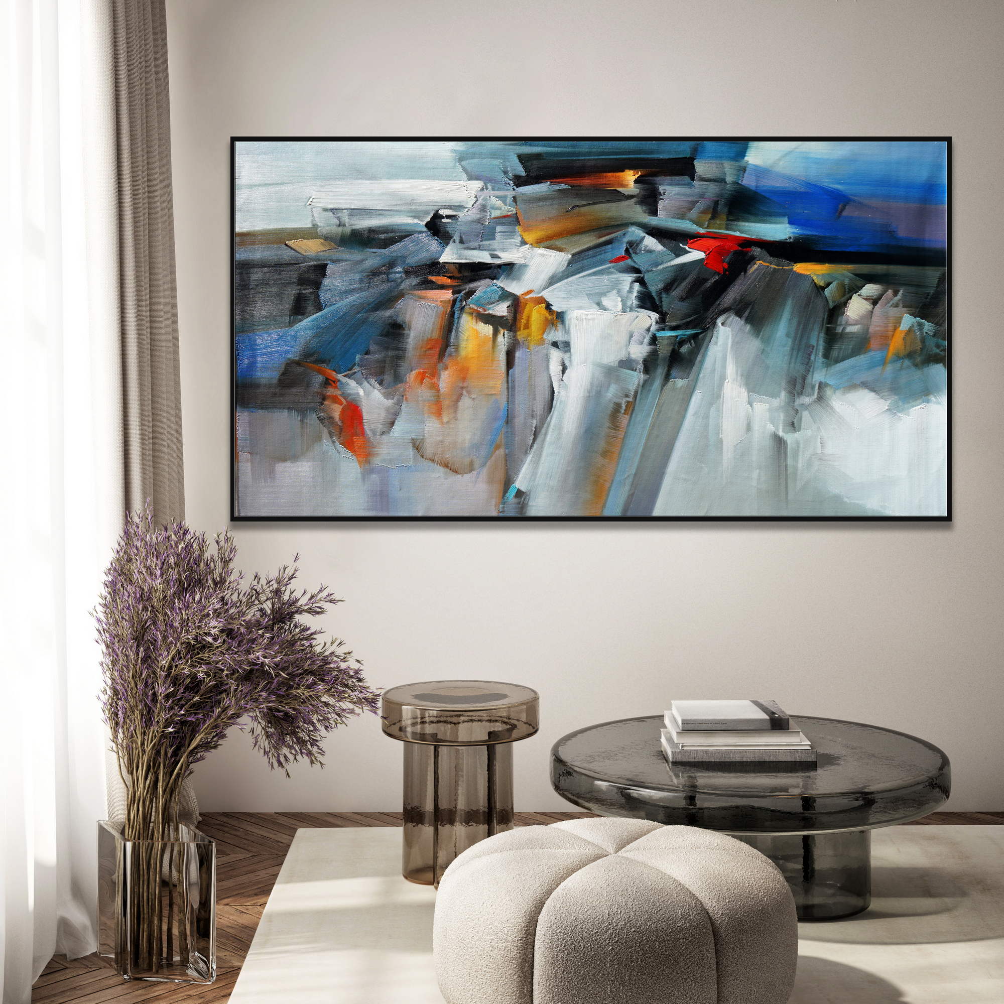 Hand painted Elegant Abstract Composition 90x180cm