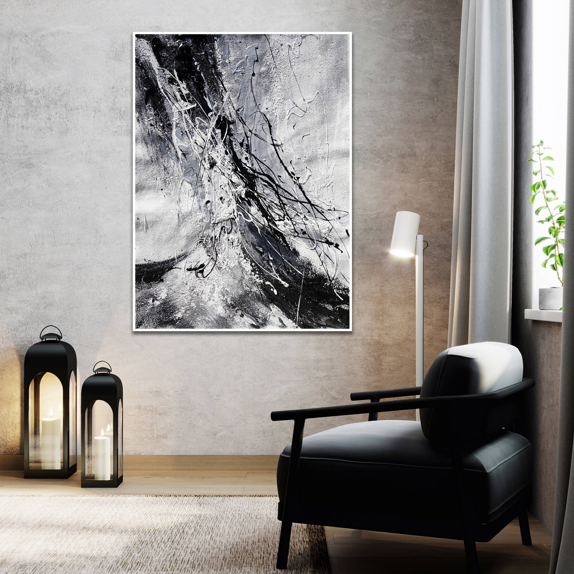 Hand painted Abstract Composition in Black and White 80x120cm