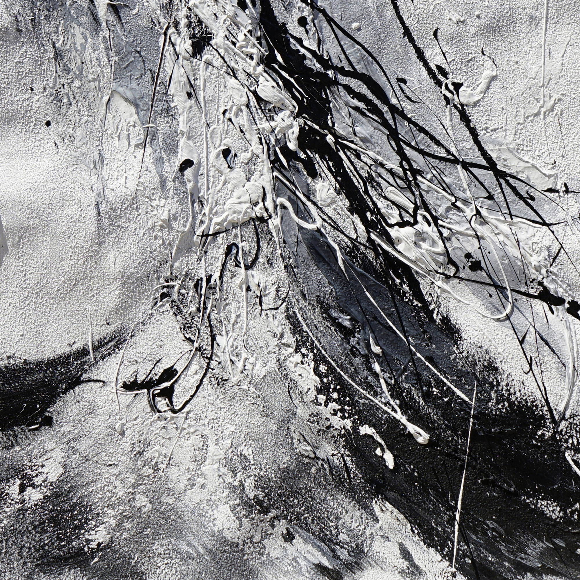 Composition abstraite peinte à la main en noir et blanc 80x120cm