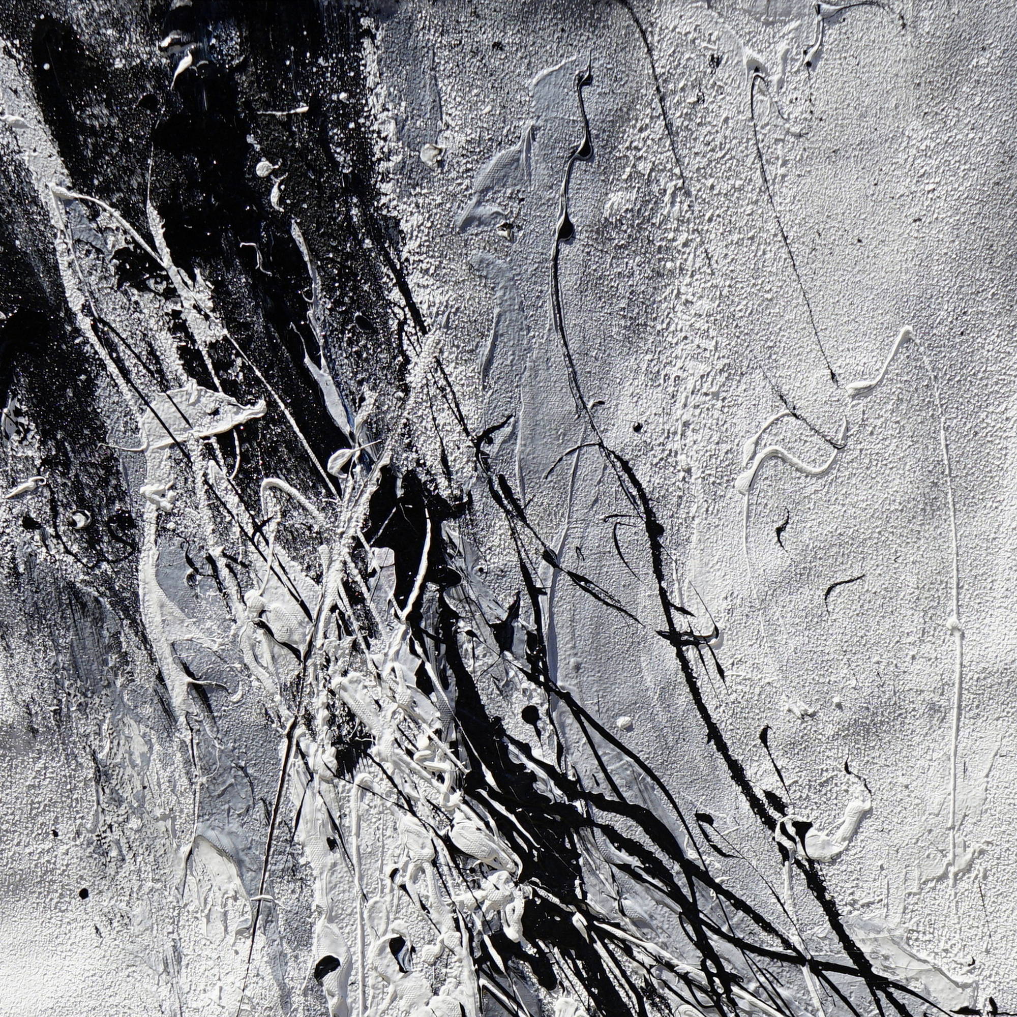 Composition abstraite peinte à la main en noir et blanc 80x120cm
