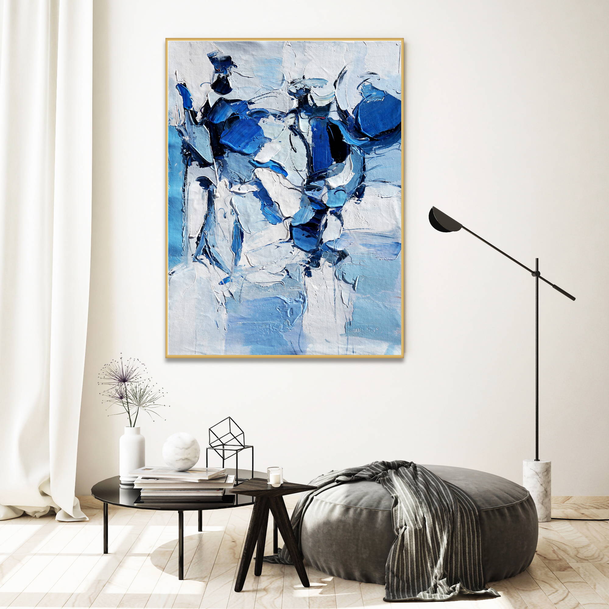 Hand painted Abstract Composition in Blue 80x120cm