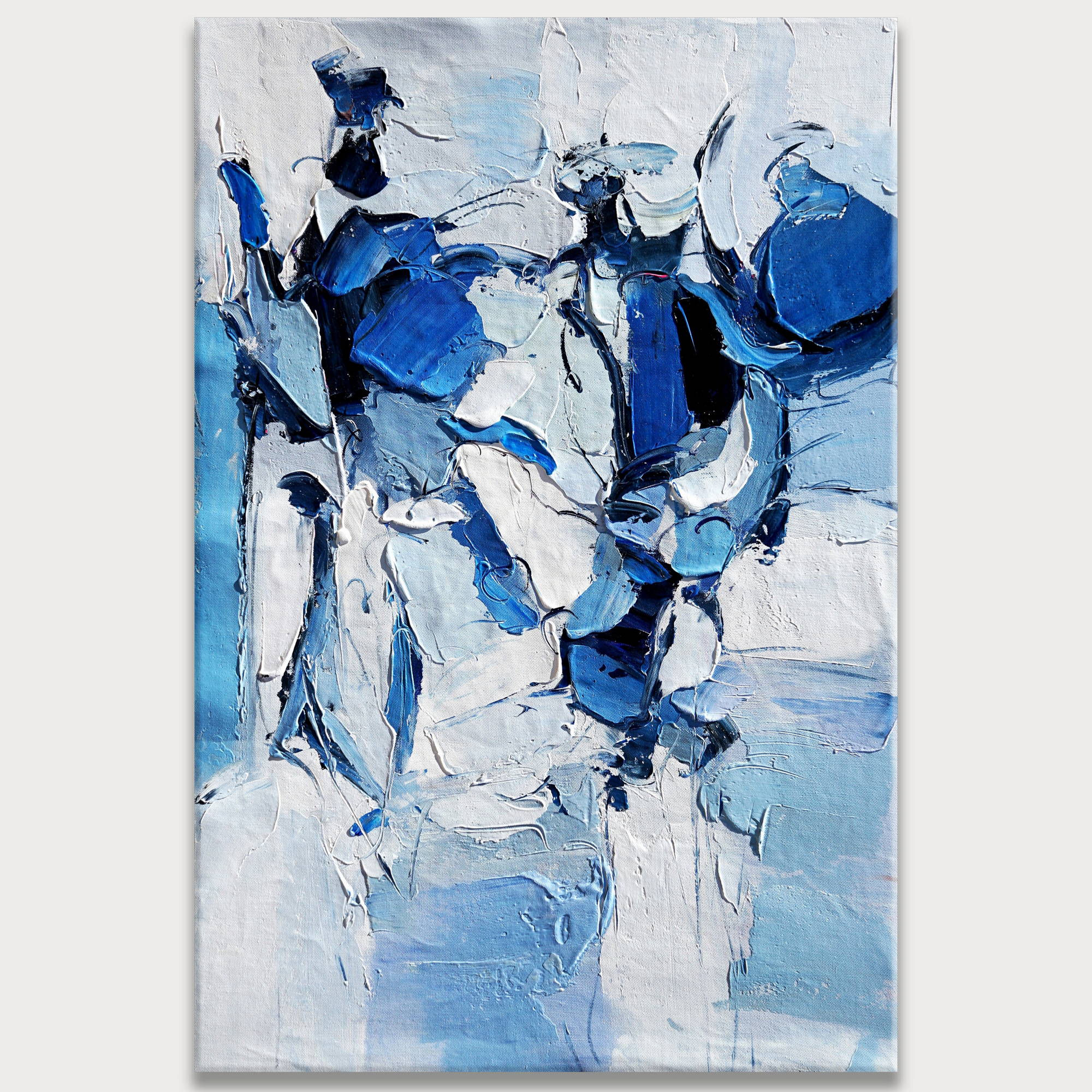 Composition abstraite peinte à la main en bleu 80x120cm