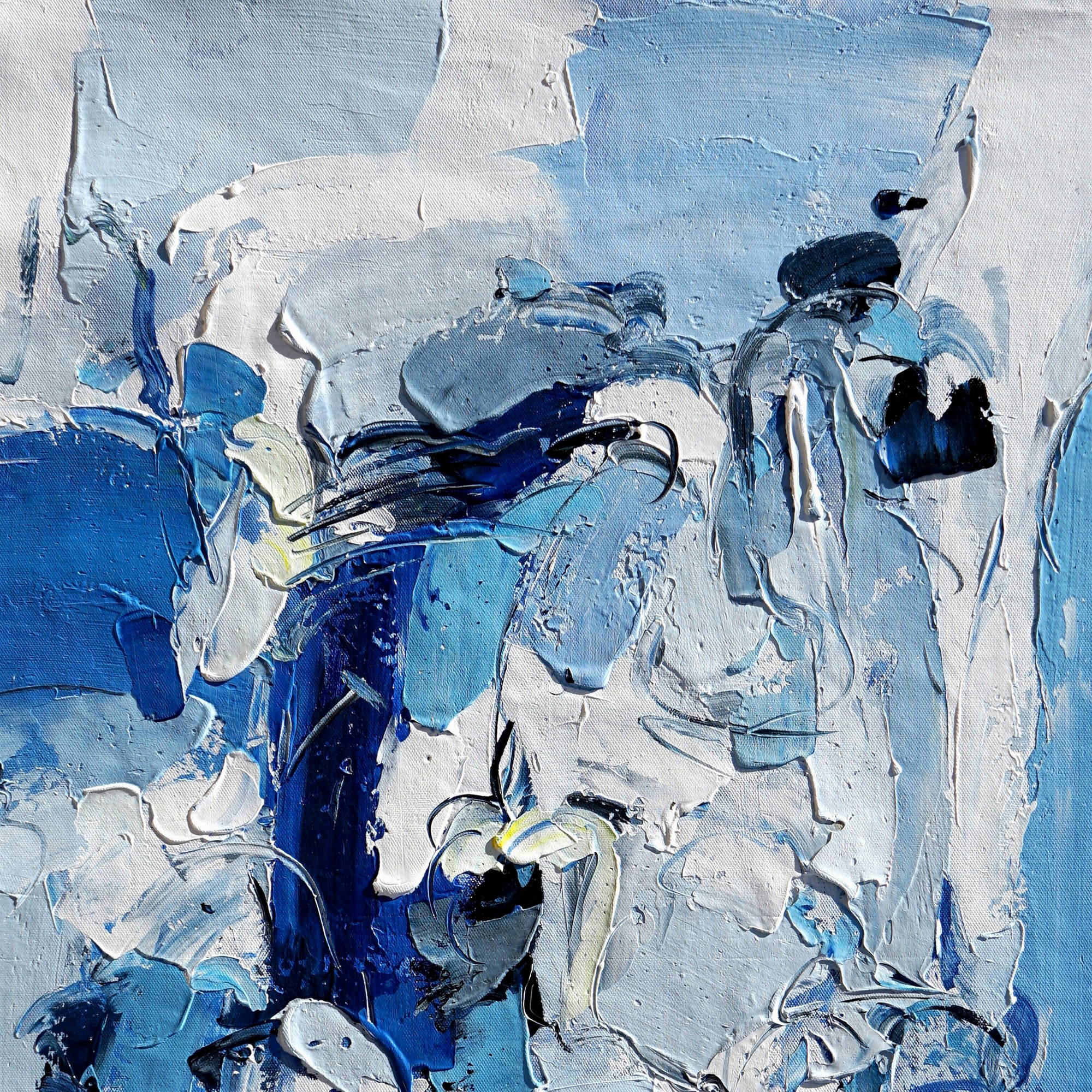 Composition abstraite peinte à la main en bleu 80x120cm