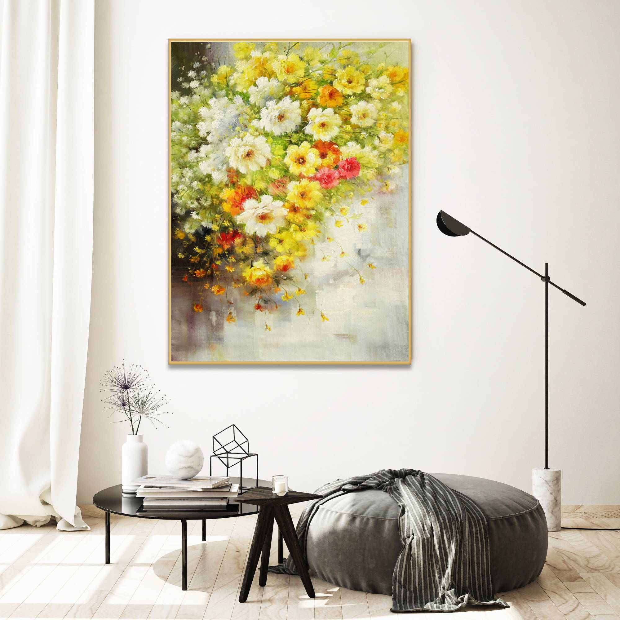 Composition florale peinte à la main 80x120cm