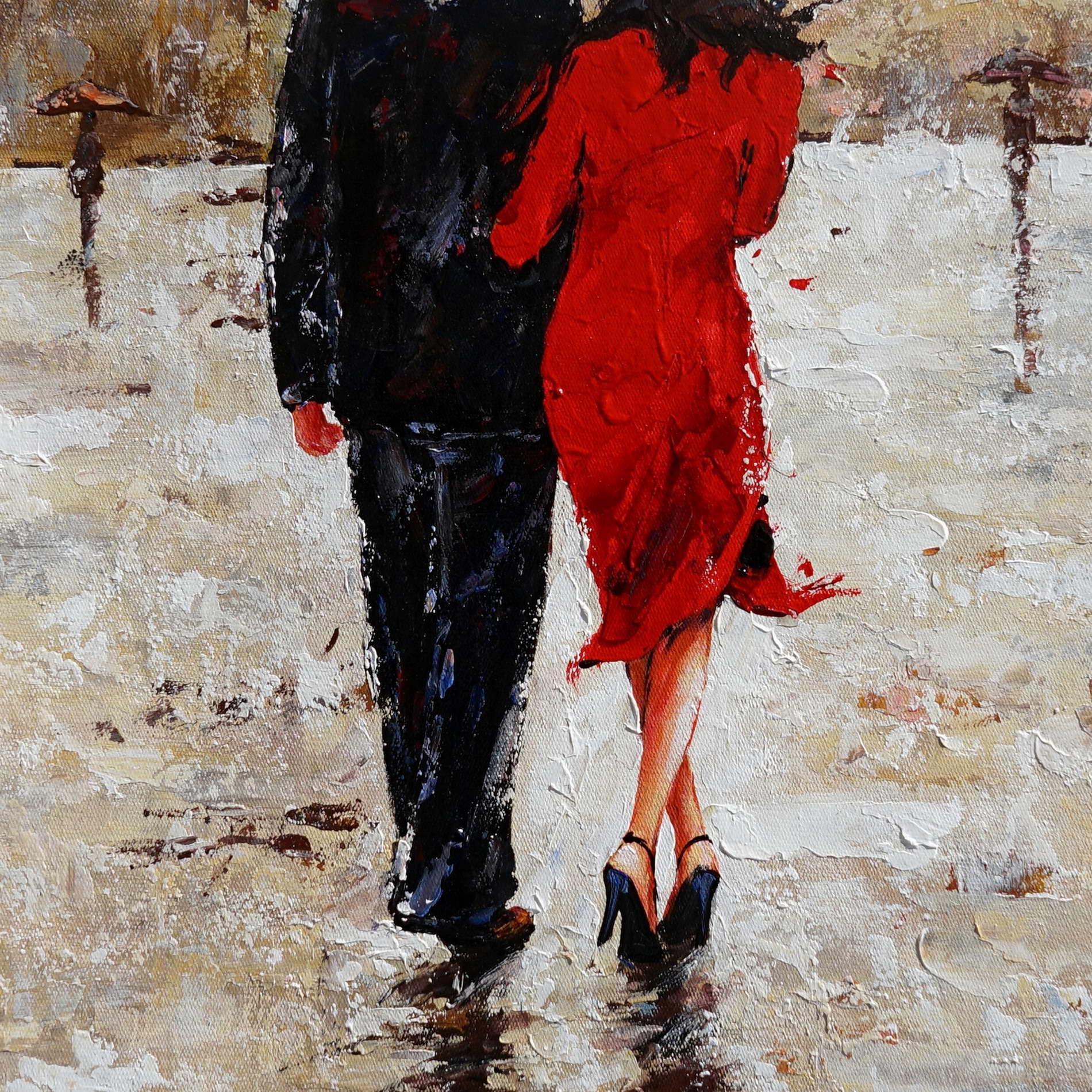 Hand painted Couple in the rain 50x70cm