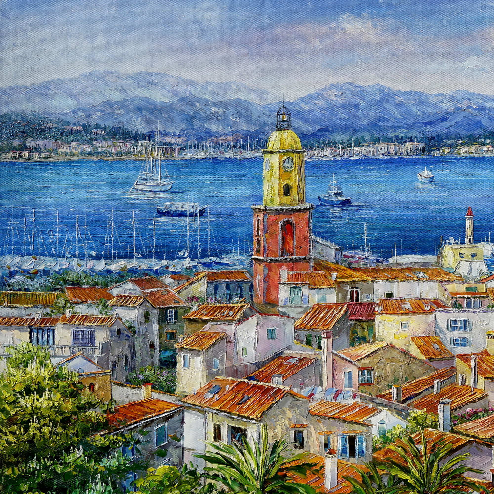 Dipinto a mano Costa Azzurra Saint Tropez 75x150cm