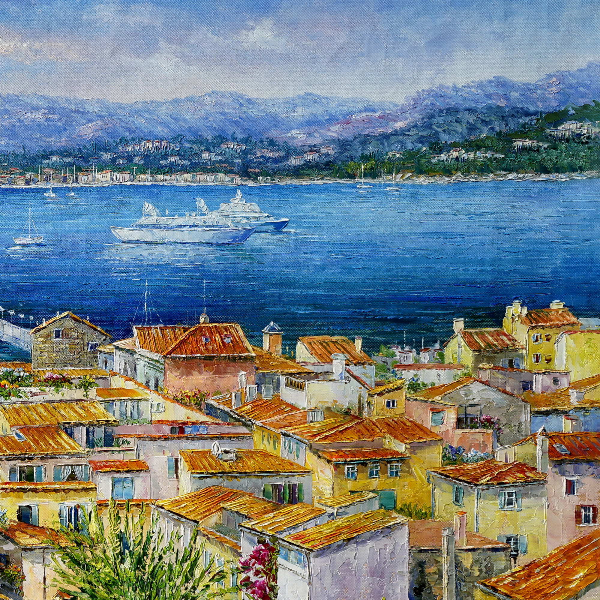 Peint à la main Côte d'Azur Saint Tropez 75x150cm