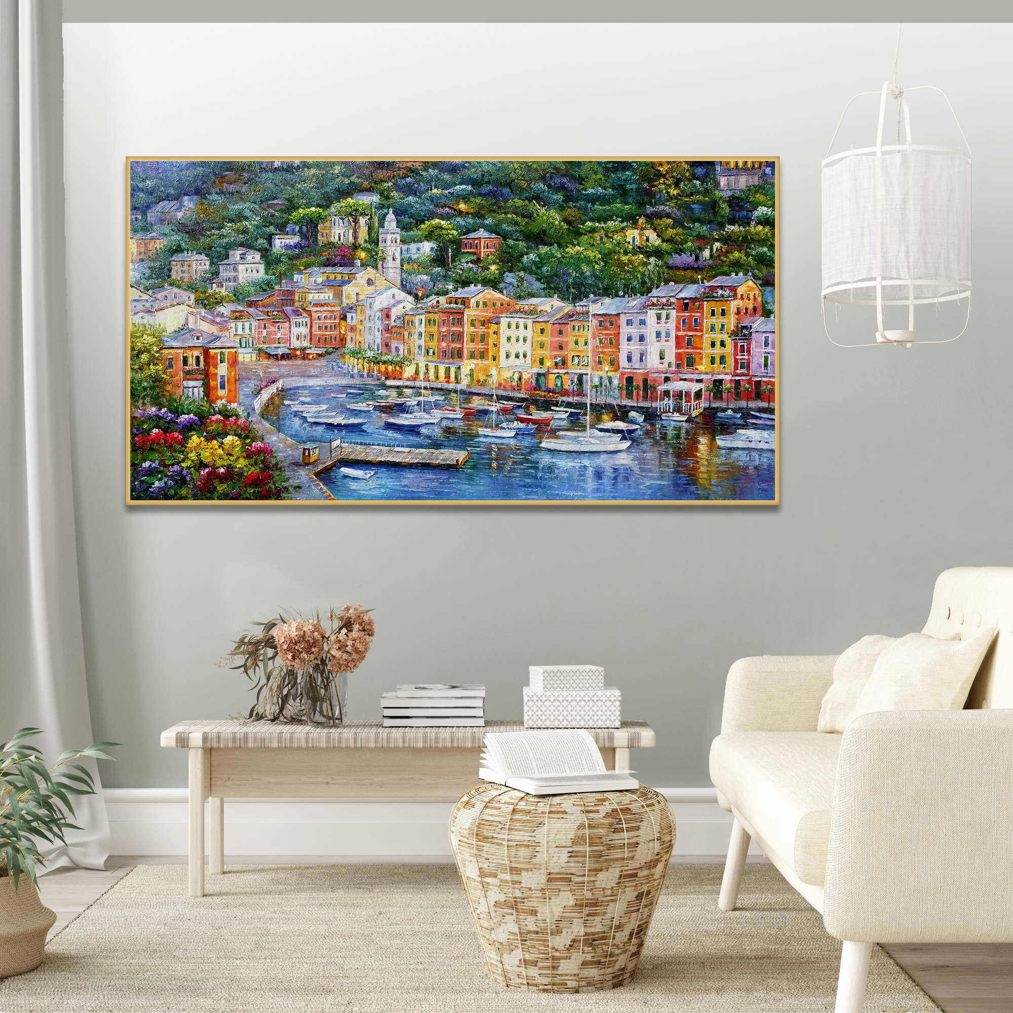 Côte italienne peinte à la main Portofino 75x150cm