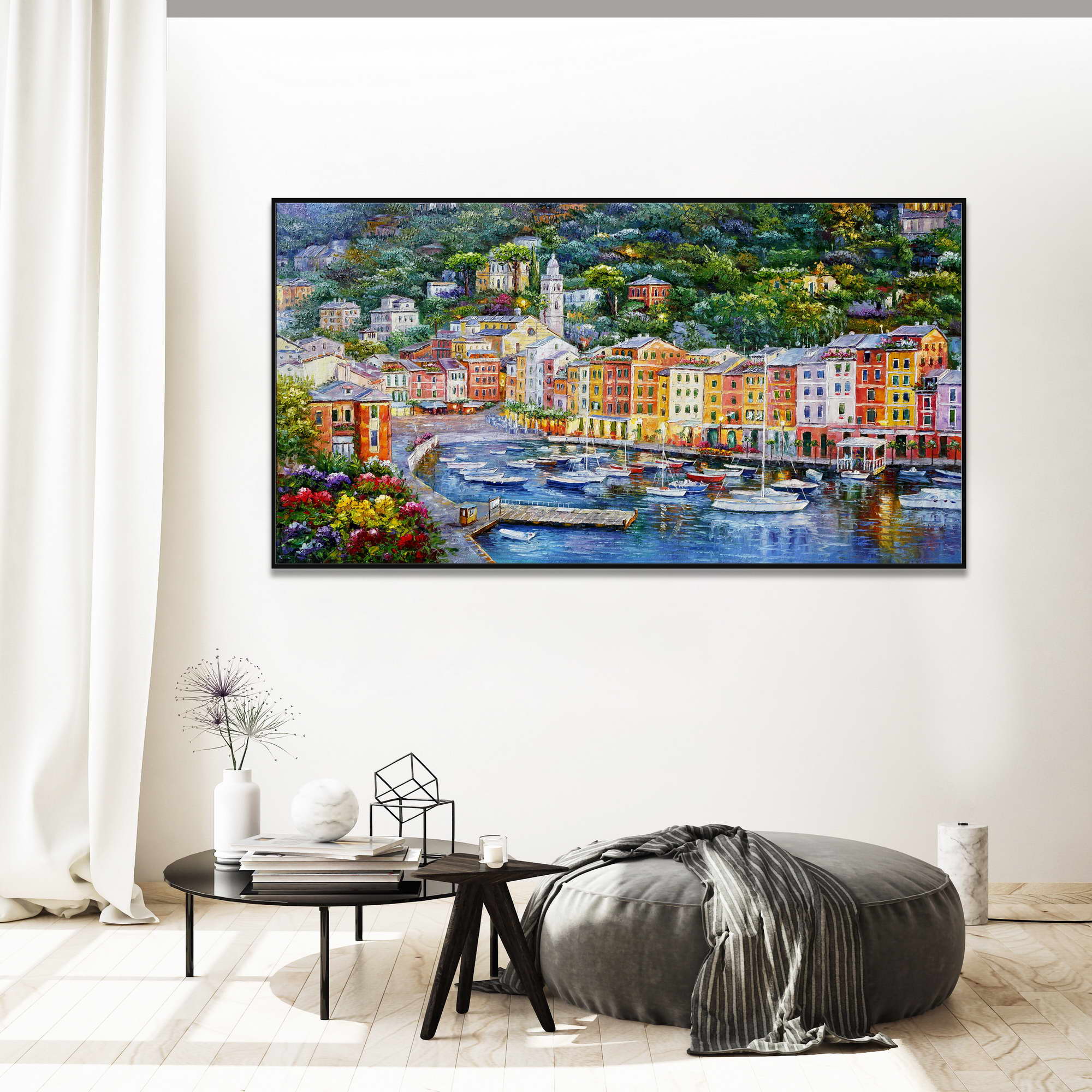 Dipinto a mano Costa italiana Portofino 75x150cm