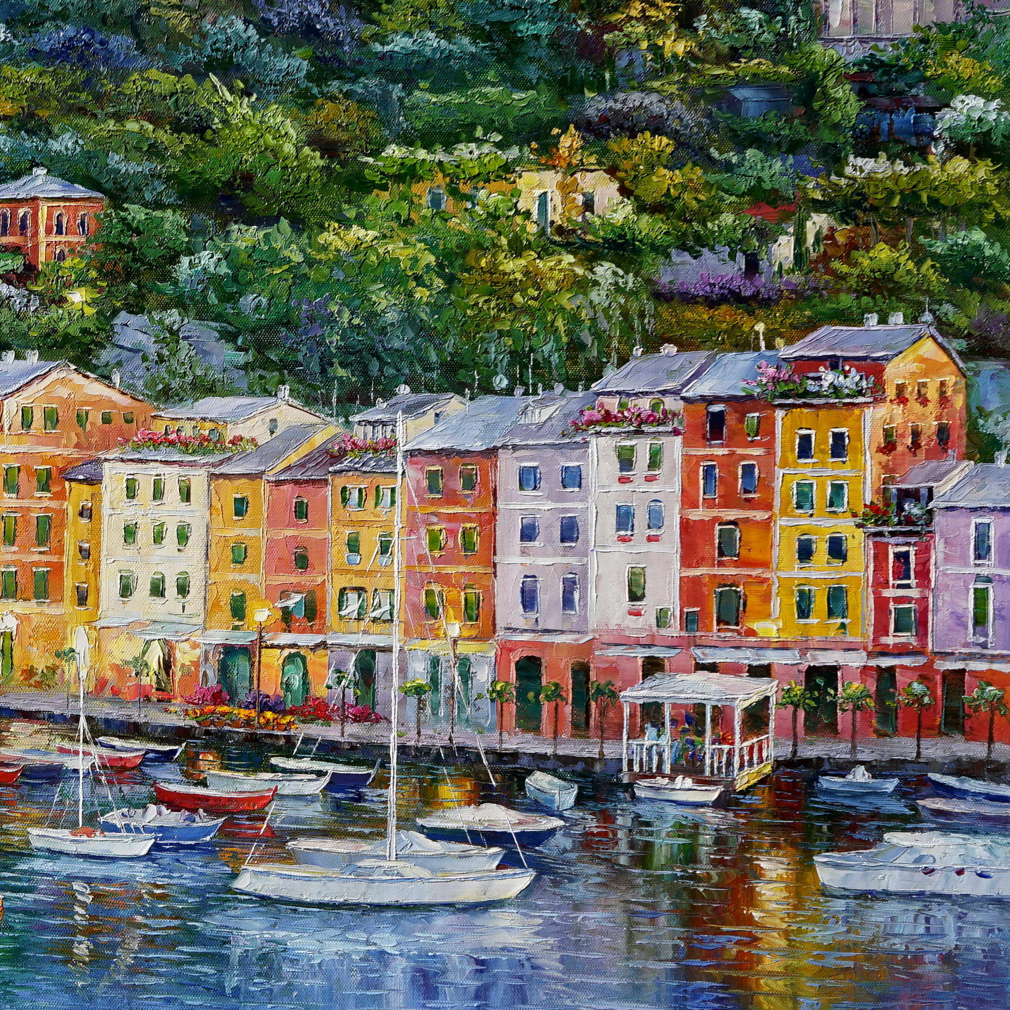 Hand painted Italian coast Portofino 75x150cm