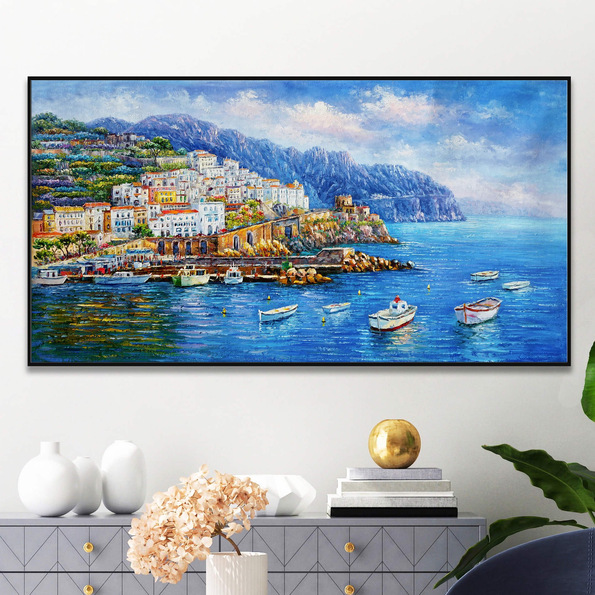 Côte amalfitaine peinte à la main Amalfi 60x120cm