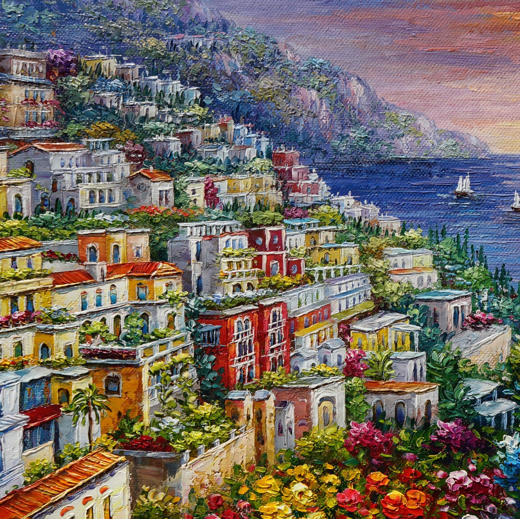 Hand painted Amalfi Coast Positano 60x90cm