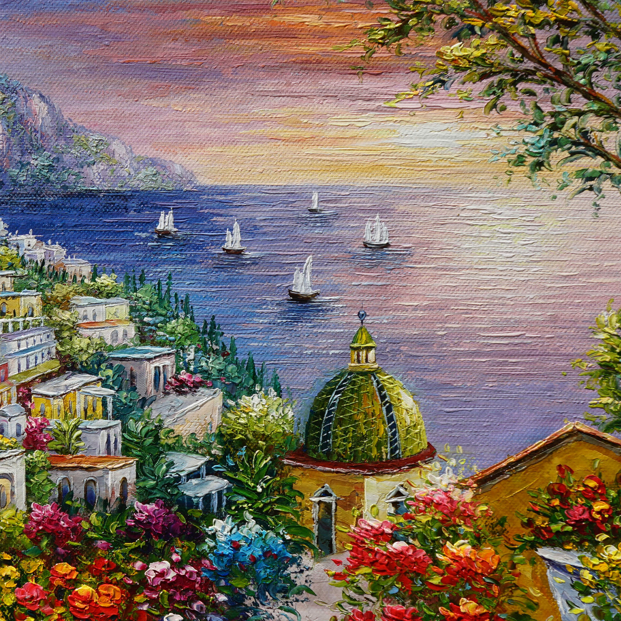 Côte amalfitaine Positano peinte à la main 60x90cm