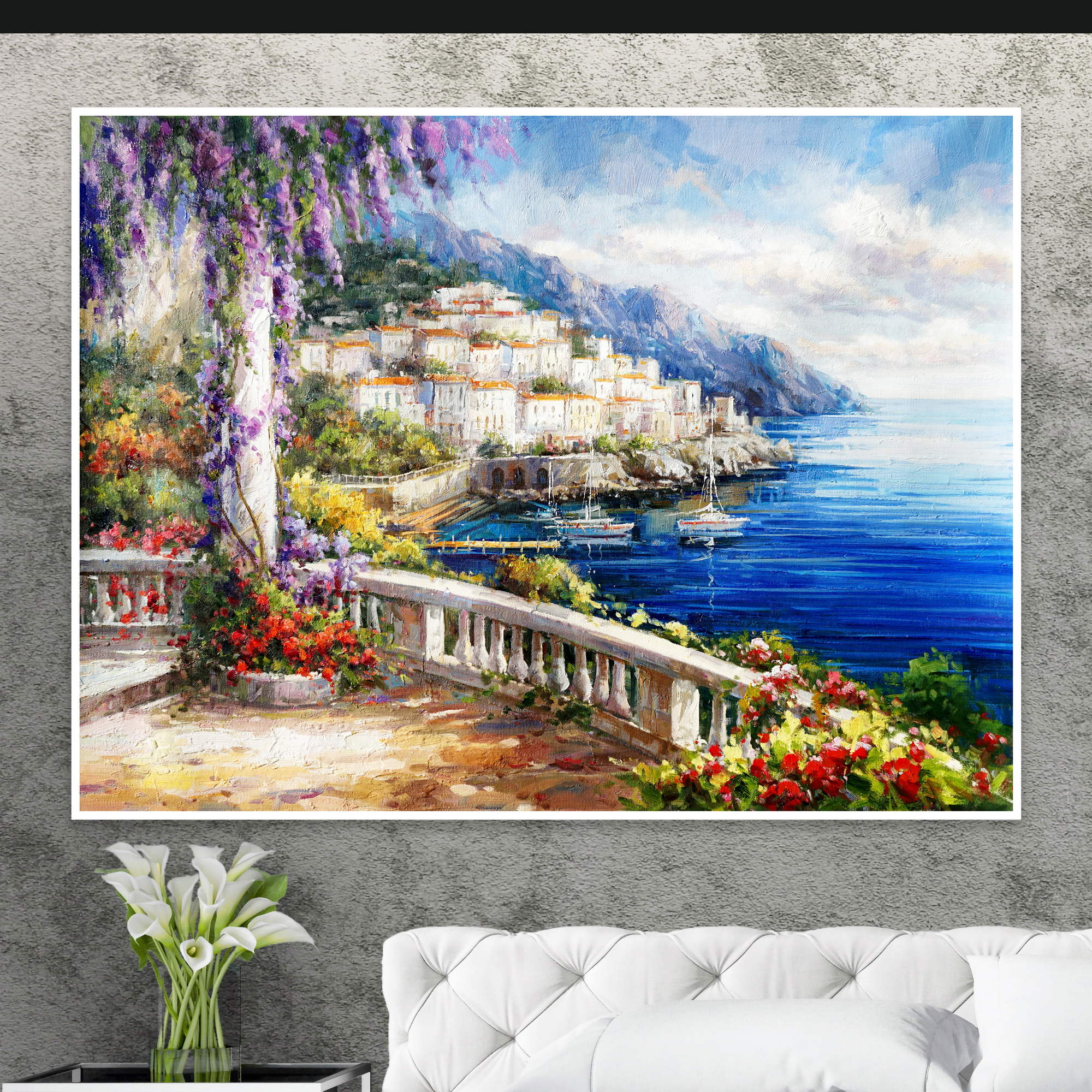 Hand painted Amalfi Coast Positano 75x100cm
