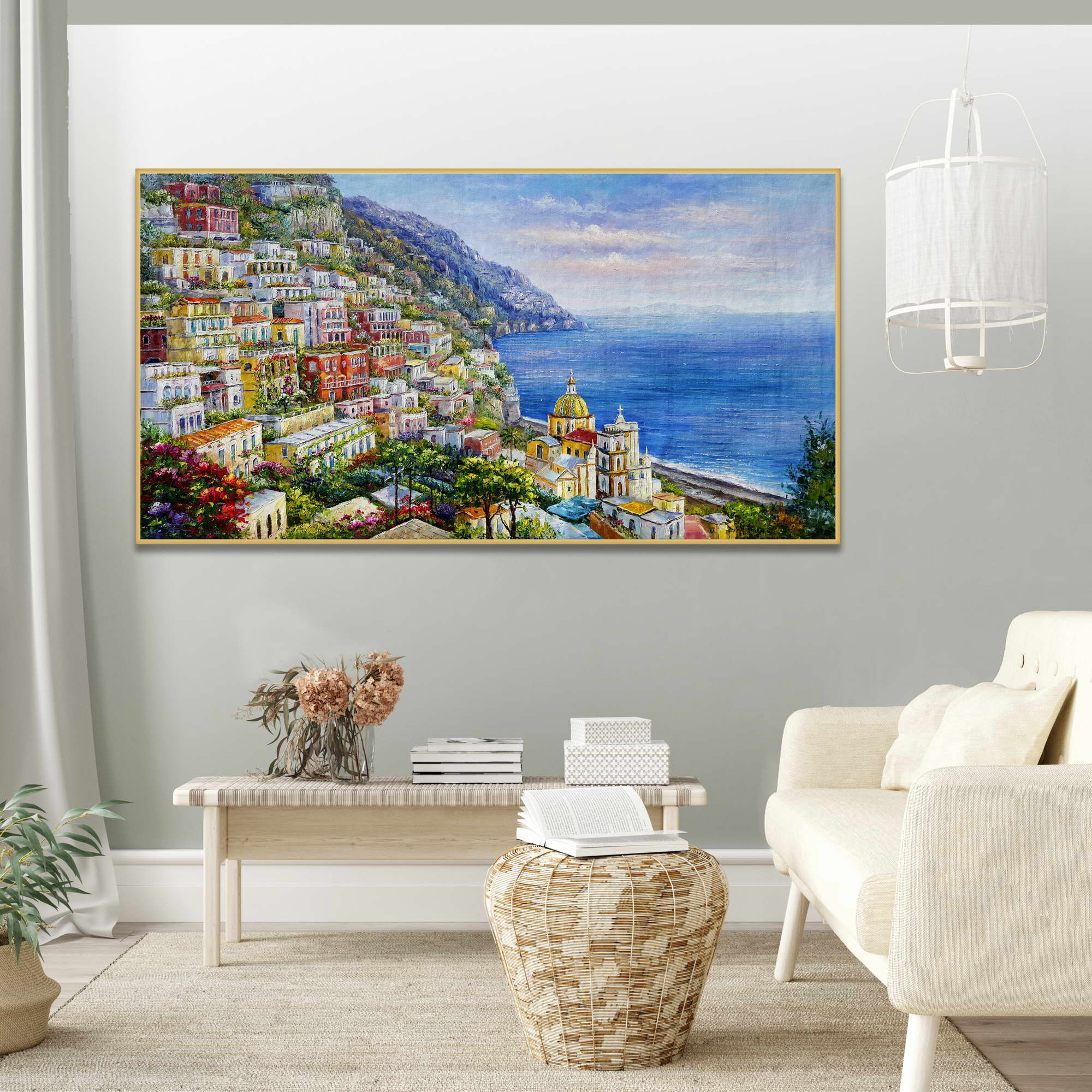 Hand painted Amalfi Coast Positano 75x150cm