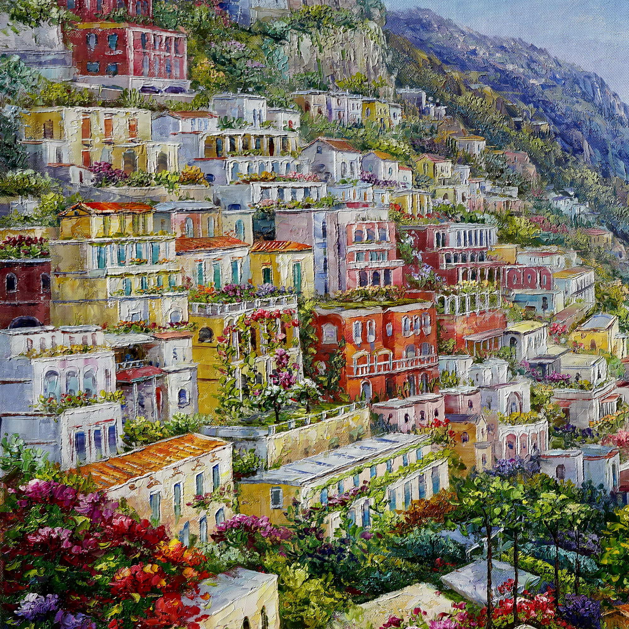Côte amalfitaine Positano peinte à la main 75x150cm