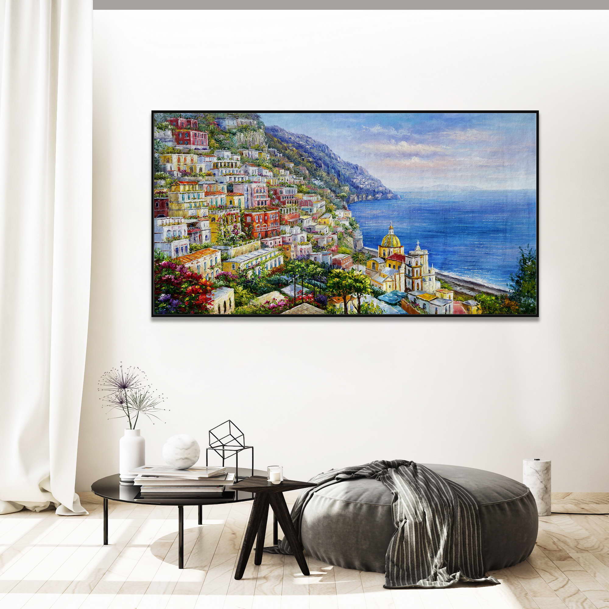 Hand painted Amalfi Coast Positano 75x150cm