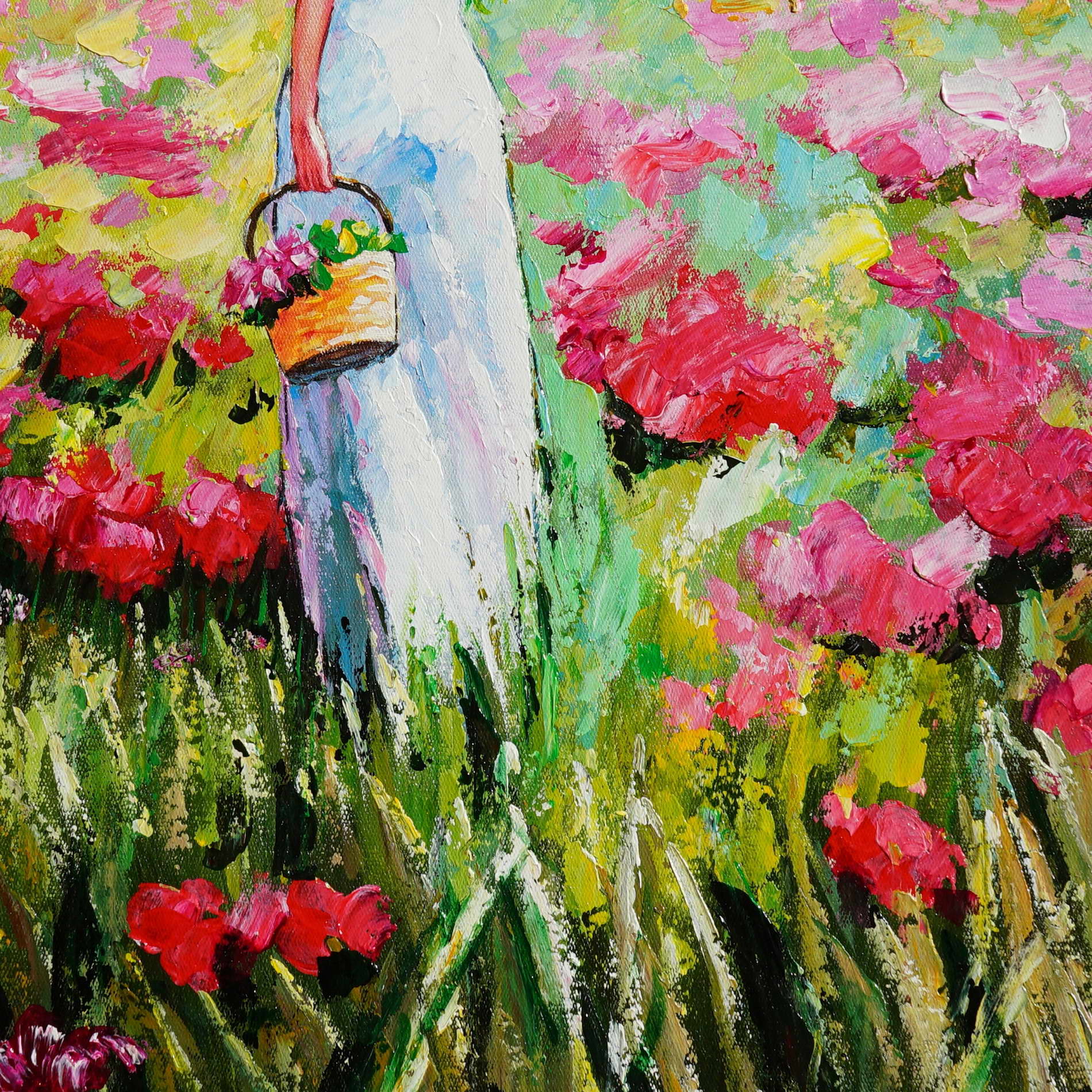 Hand painted Lady in a Field of Flowers 50x70cm