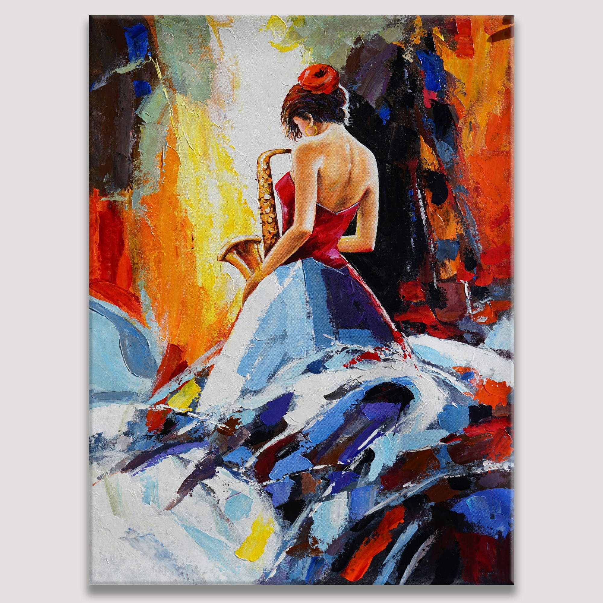 Danseuse peinte à la main en rouge 75x100cm