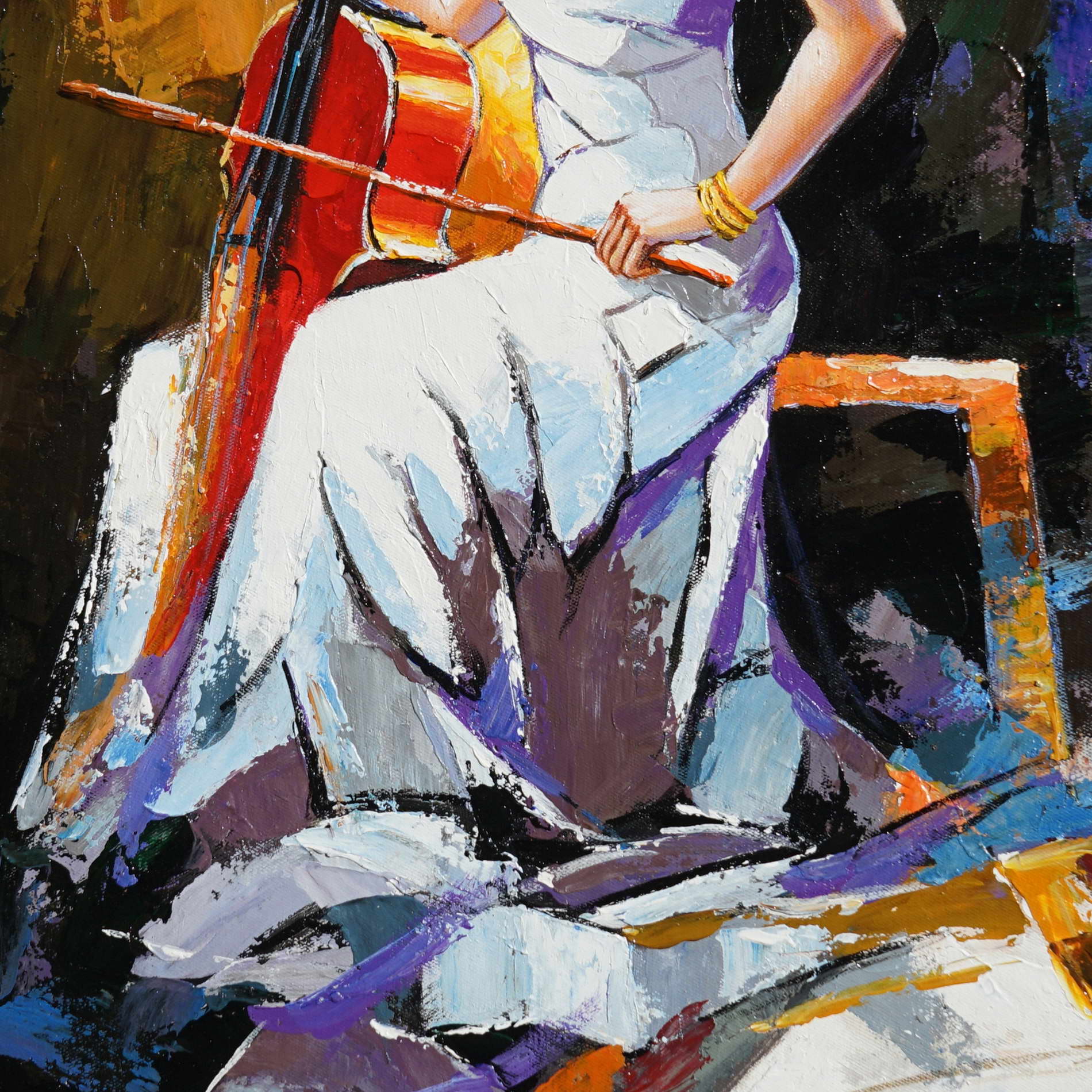 Femme peinte à la main avec violoncelle 50x70cm