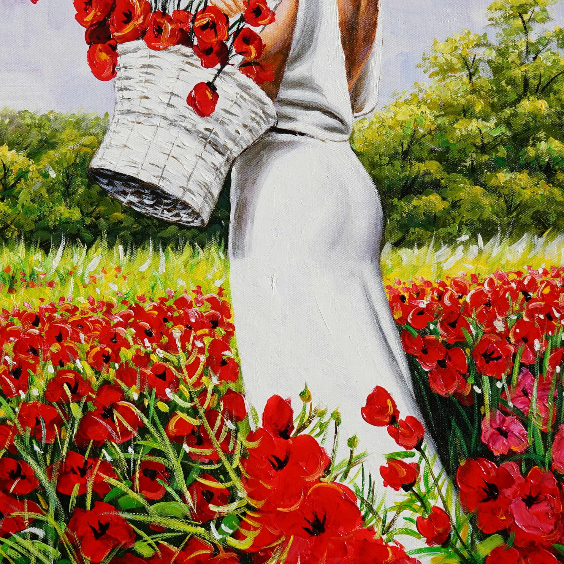 Dipinto a mano Donna in un Campo di Papaveri 50x70cm