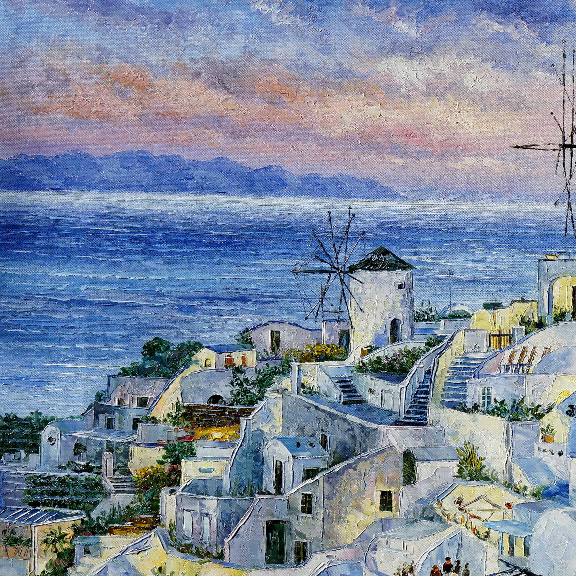 Coucher de soleil de Santorin en Grèce peint à la main 75x150cm