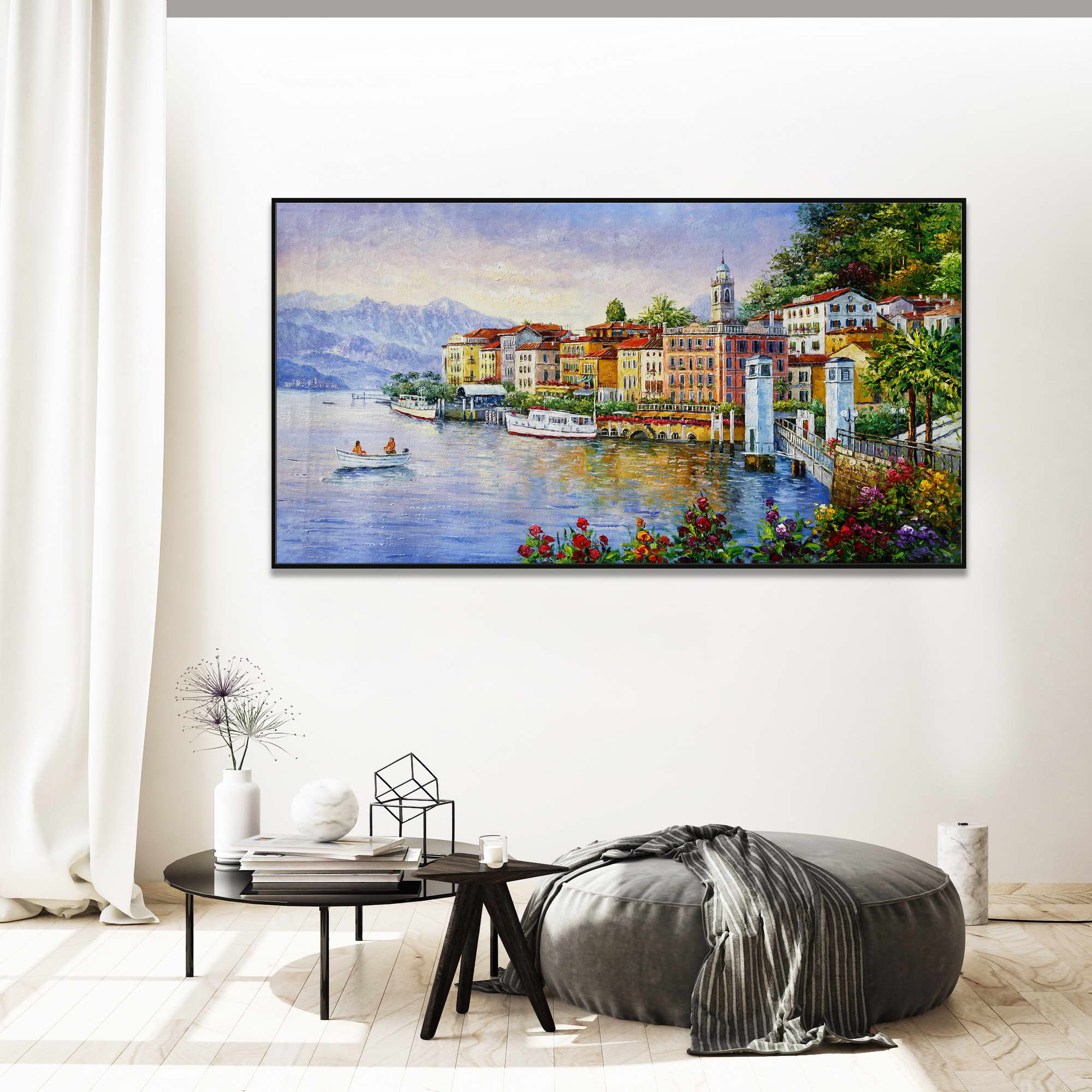 Dipinto a mano Lago di Como Varenna 75x150cm